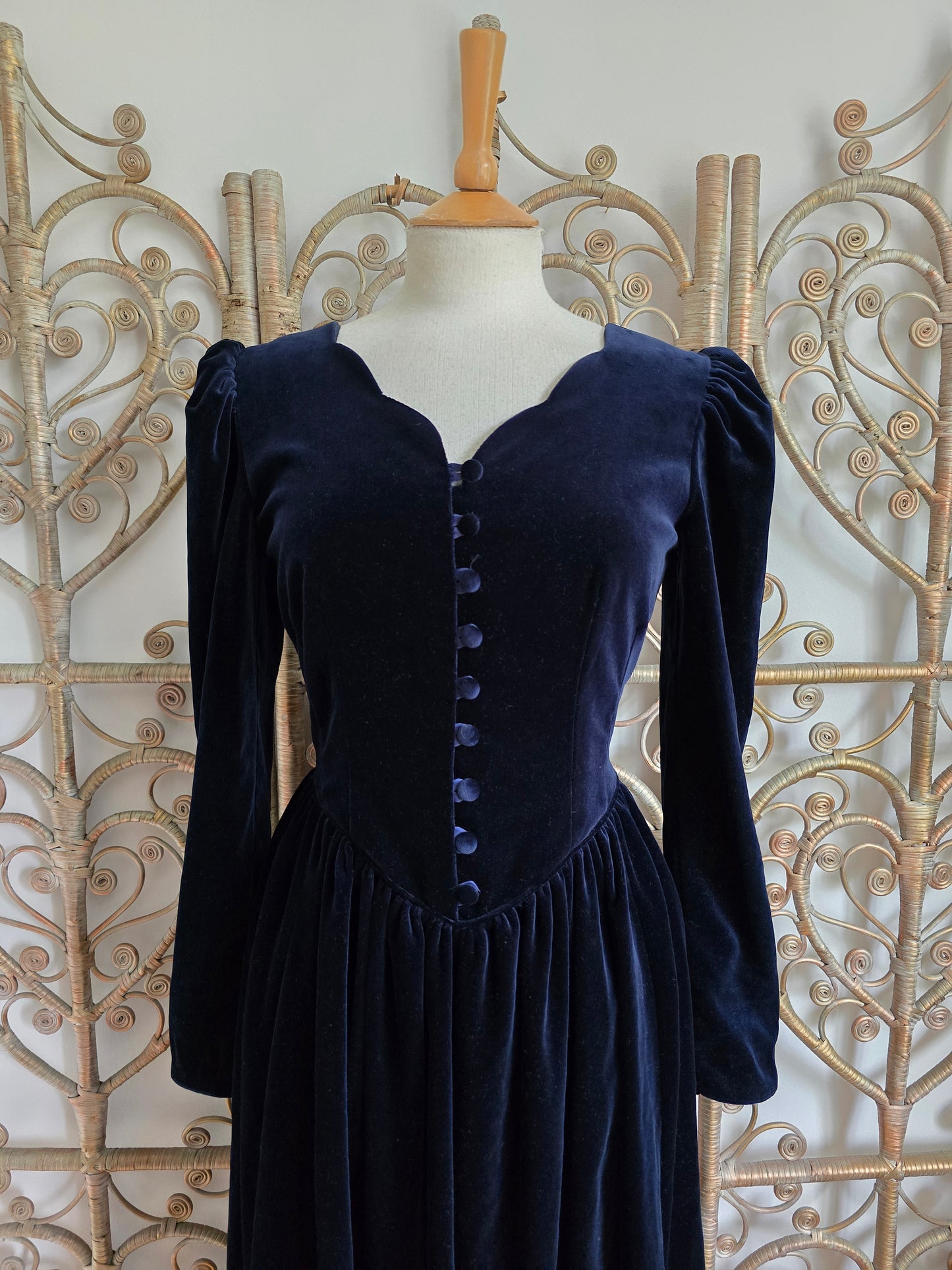 Vintage blue Laura Ashley velvet dress S