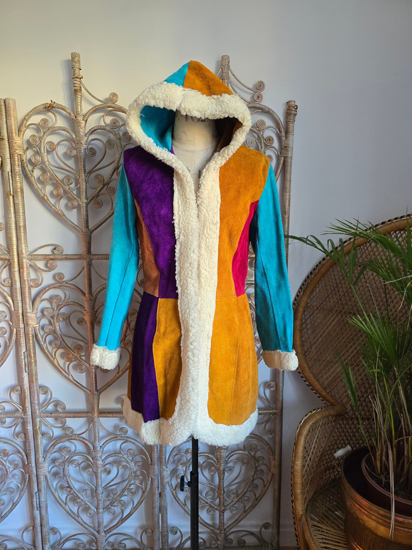 Vintage suede hooded coat XS S