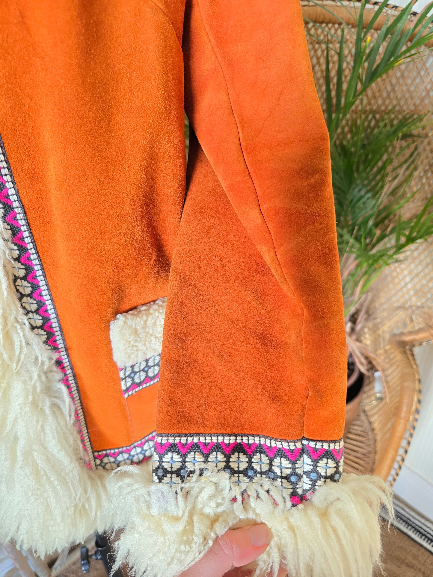 Vintage embroidered suede coat