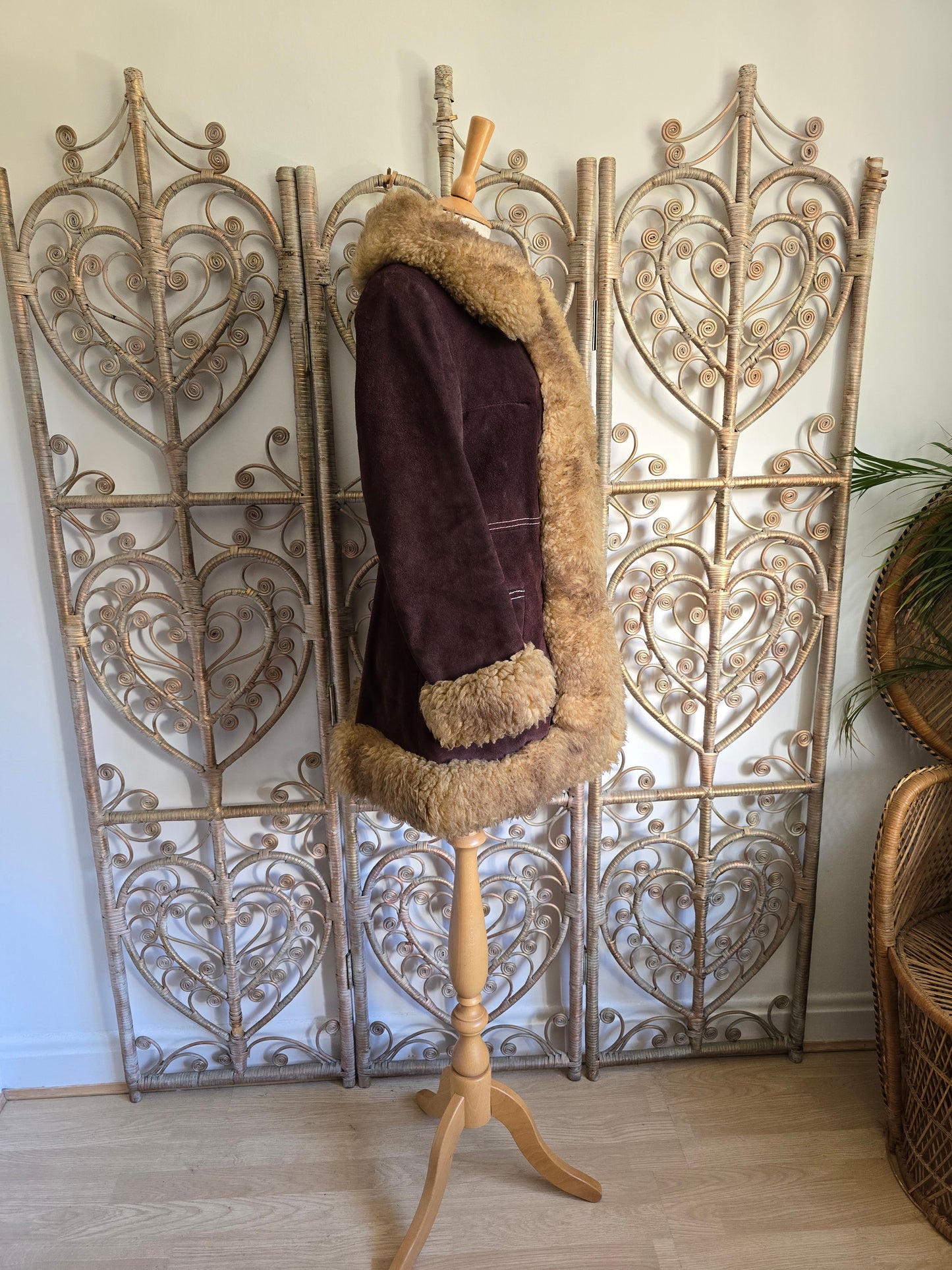 Vintage suede Sheepskin trim coat