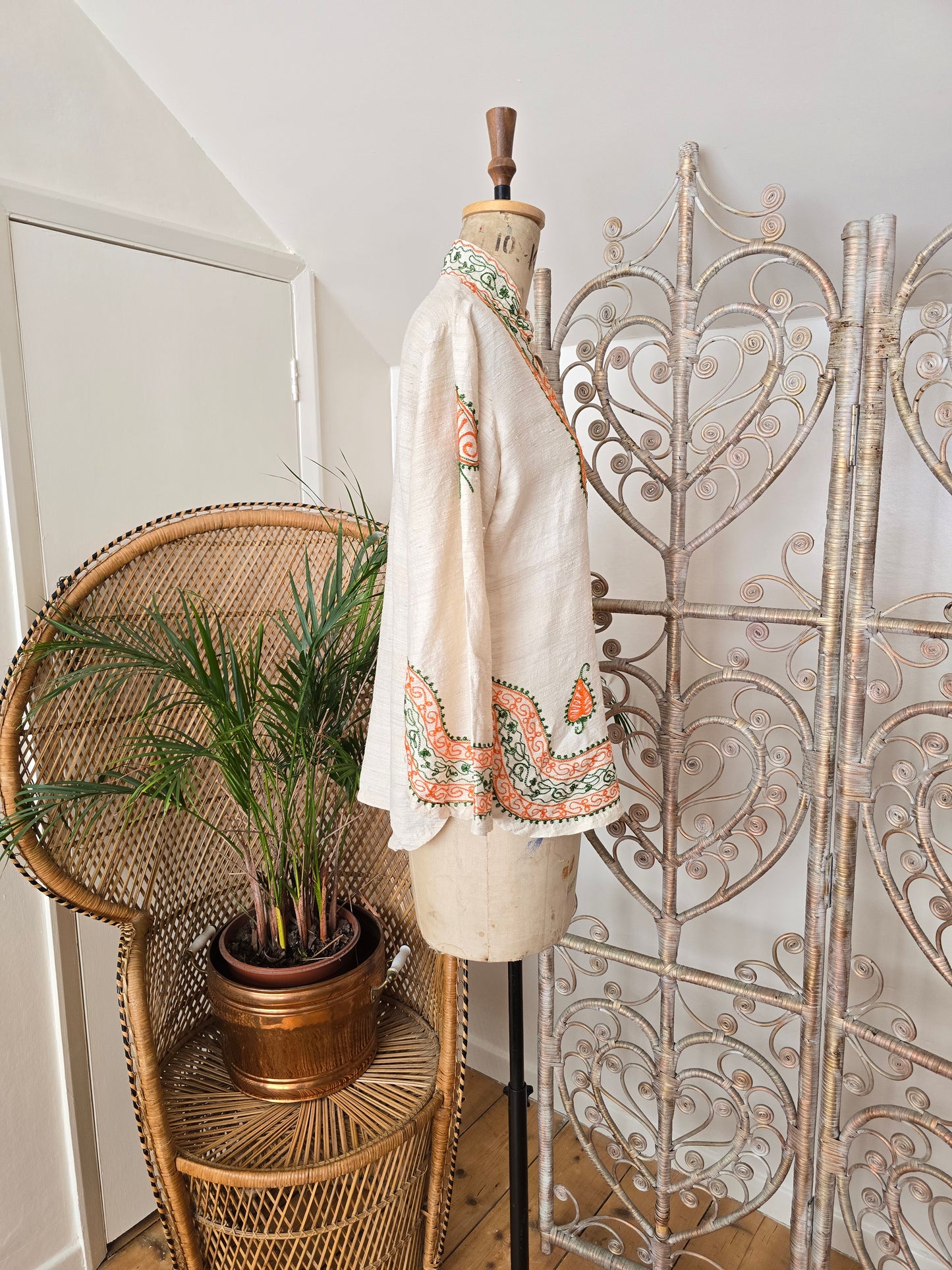 Vintage raw silk embroidered kaftan blouse