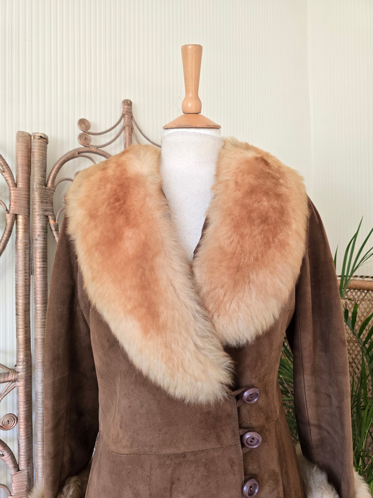 Vintage suede Sheepskin trim coat