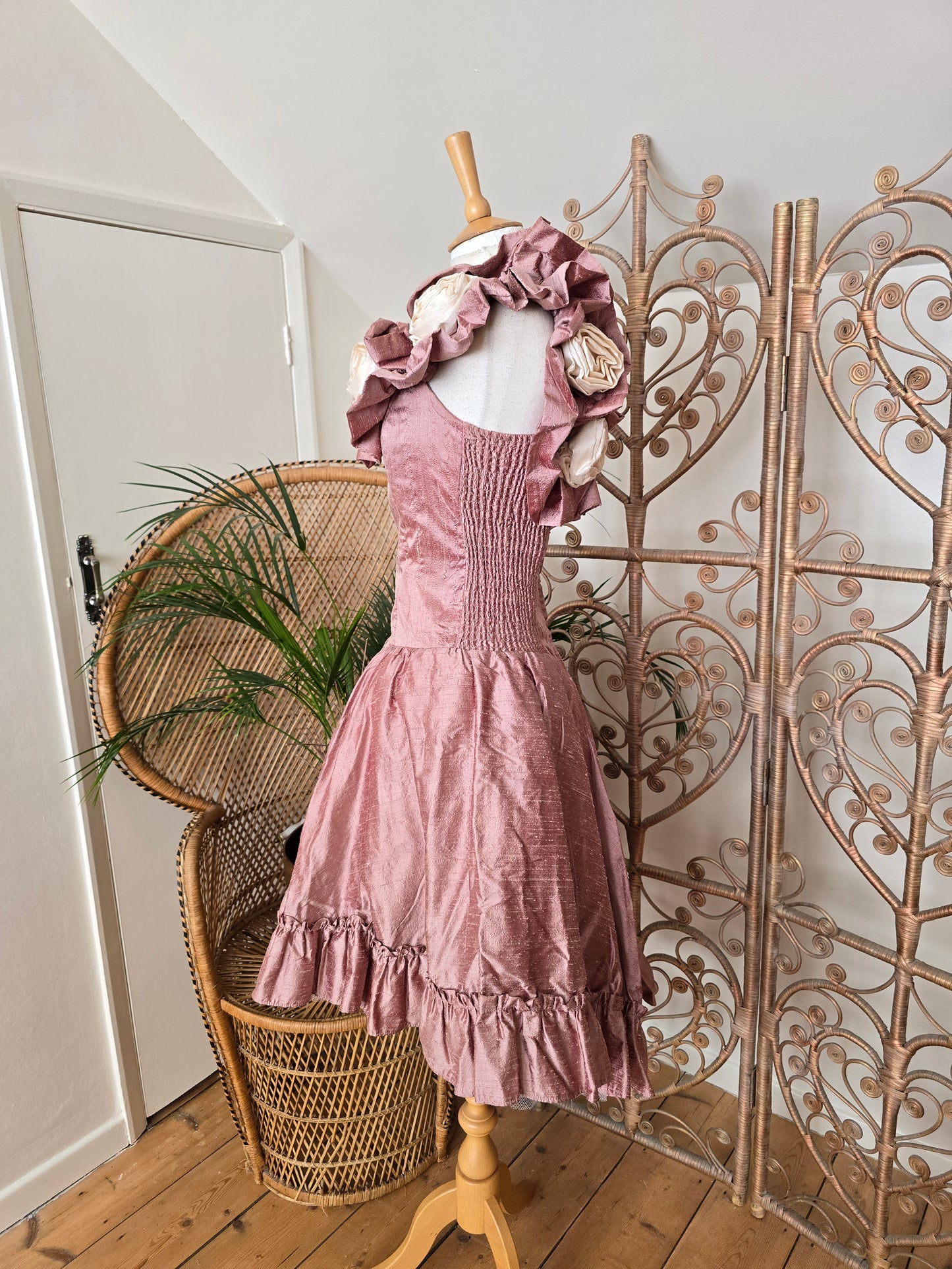 Vintage style Elizabeth Todd rose raw silk dress