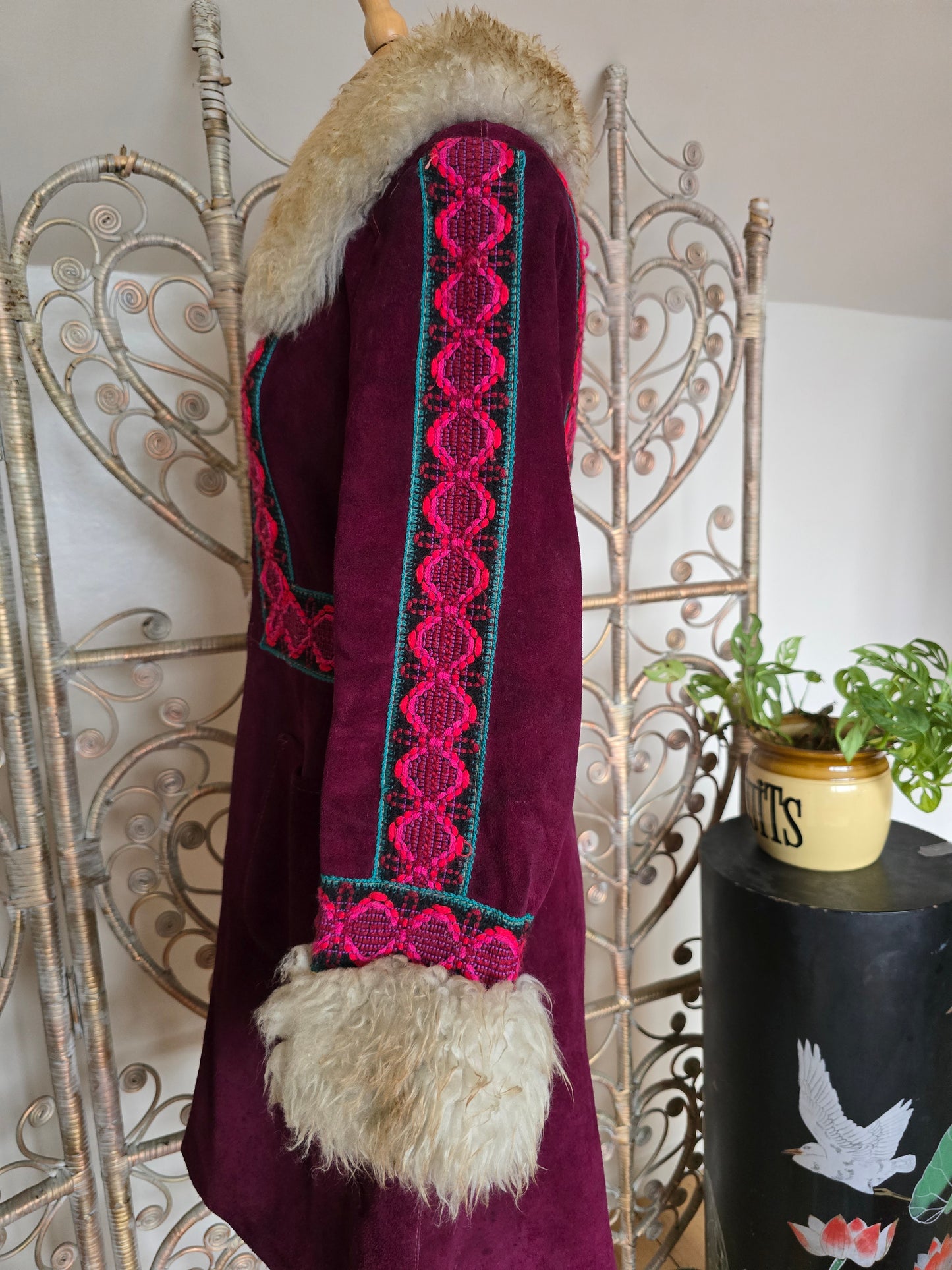 Vintage suede Sheepskin collar cuff coat