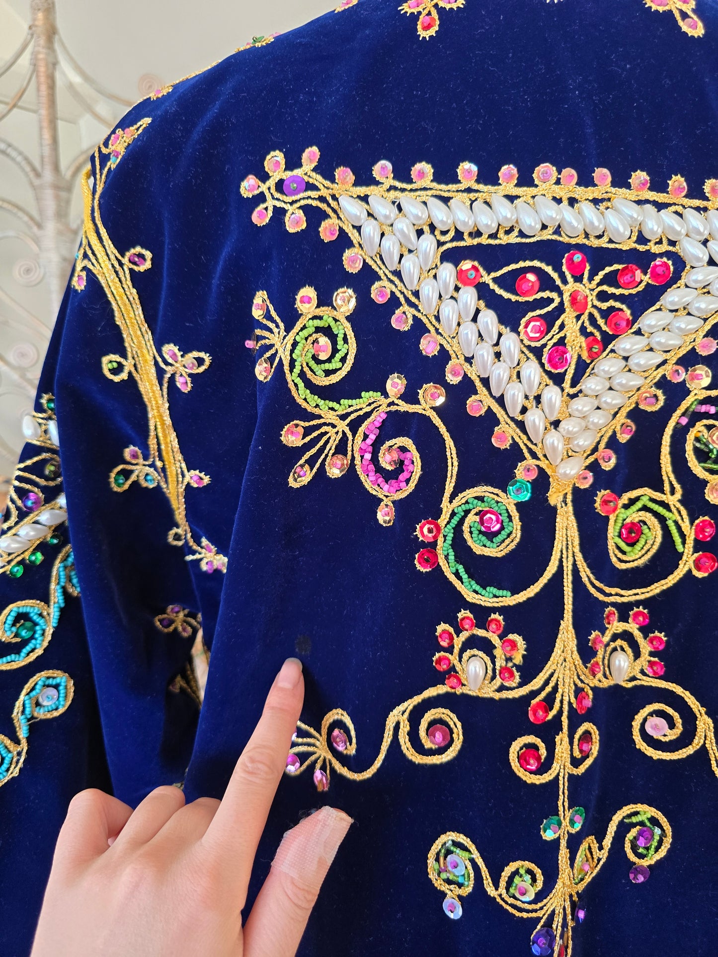 Vintage beaded sequined velvet maxi jacket