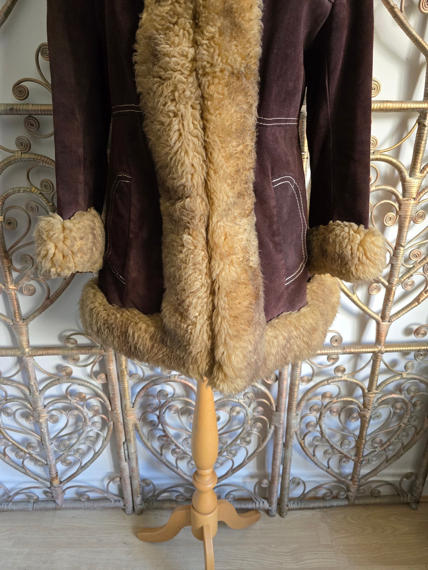 Vintage suede Sheepskin trim coat