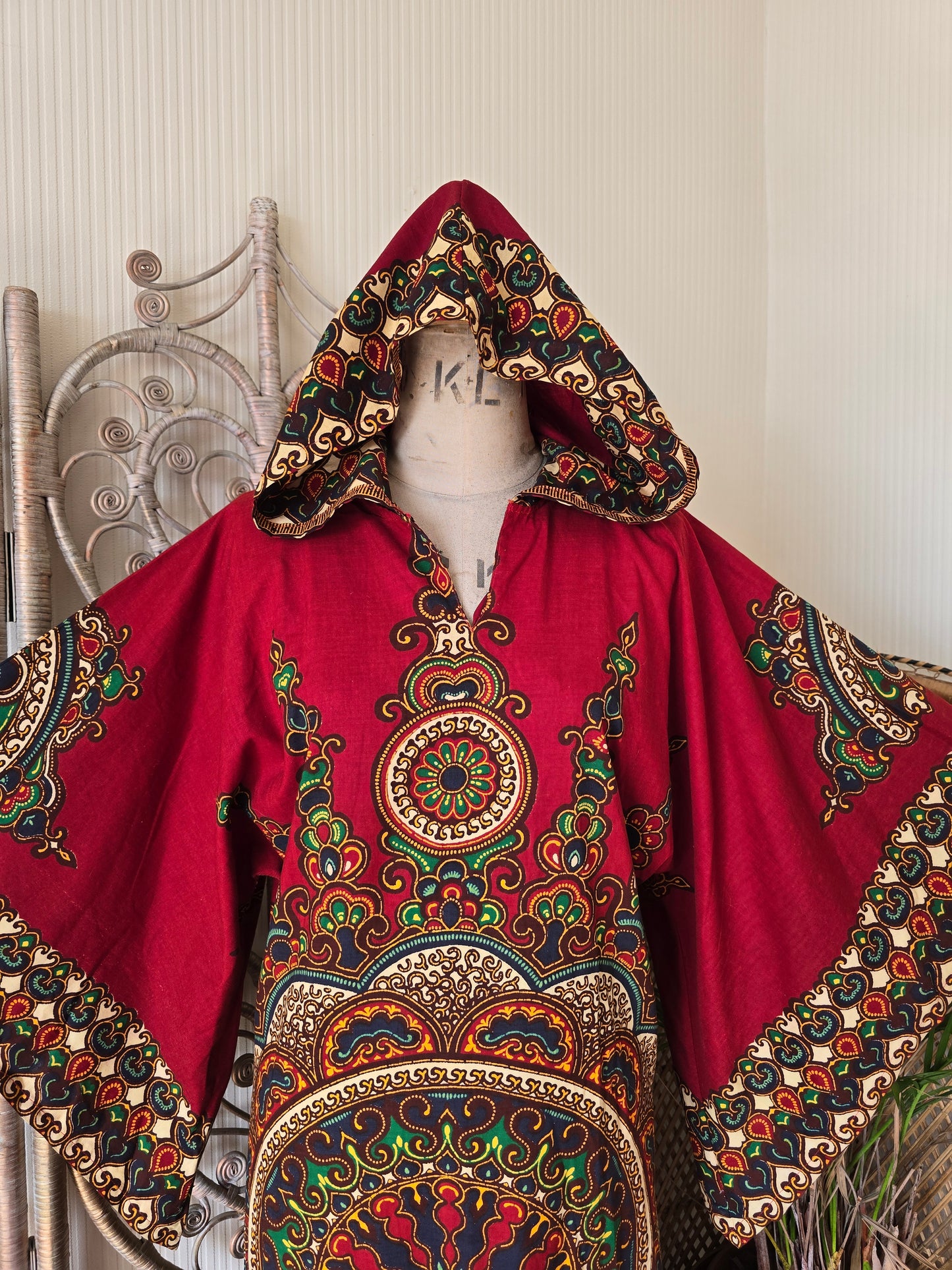 Vintage Dashiki hooded maxi dress