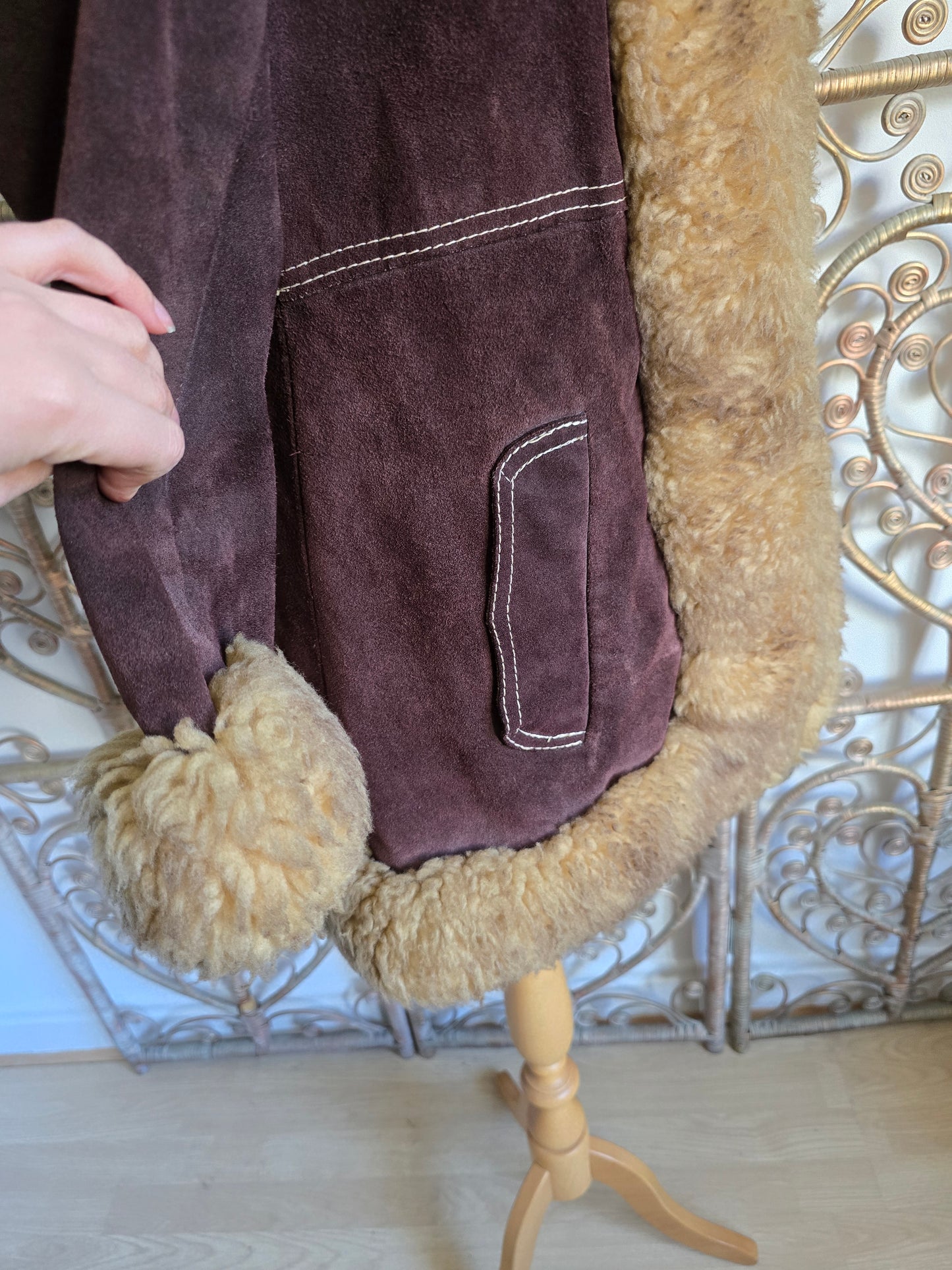 Vintage suede Sheepskin trim coat