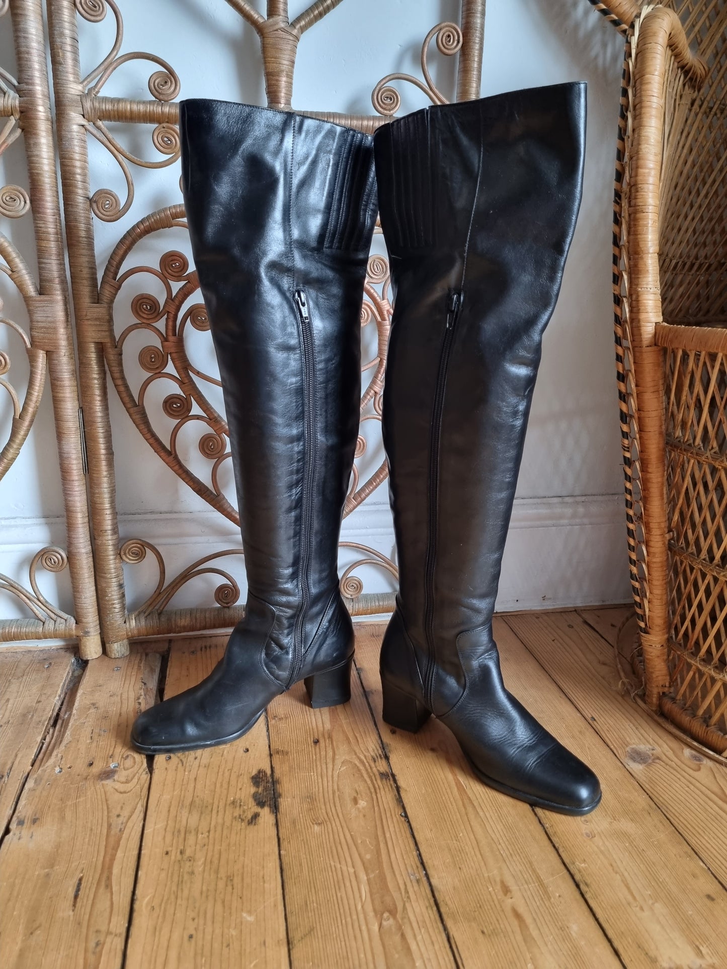 Vintage black Bally over the knee leather boots uk size 4 4.5 Eur 37 37.5 us 6 6.5