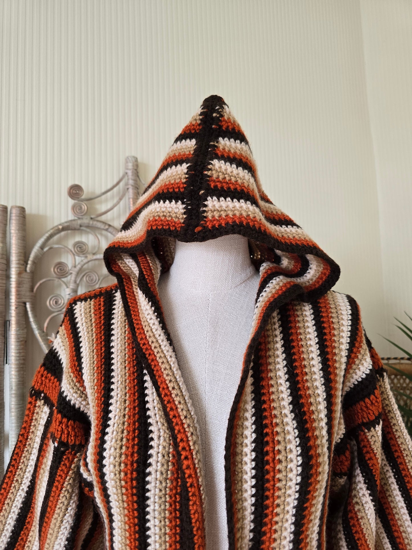 Vintage hooded crochet cardigan