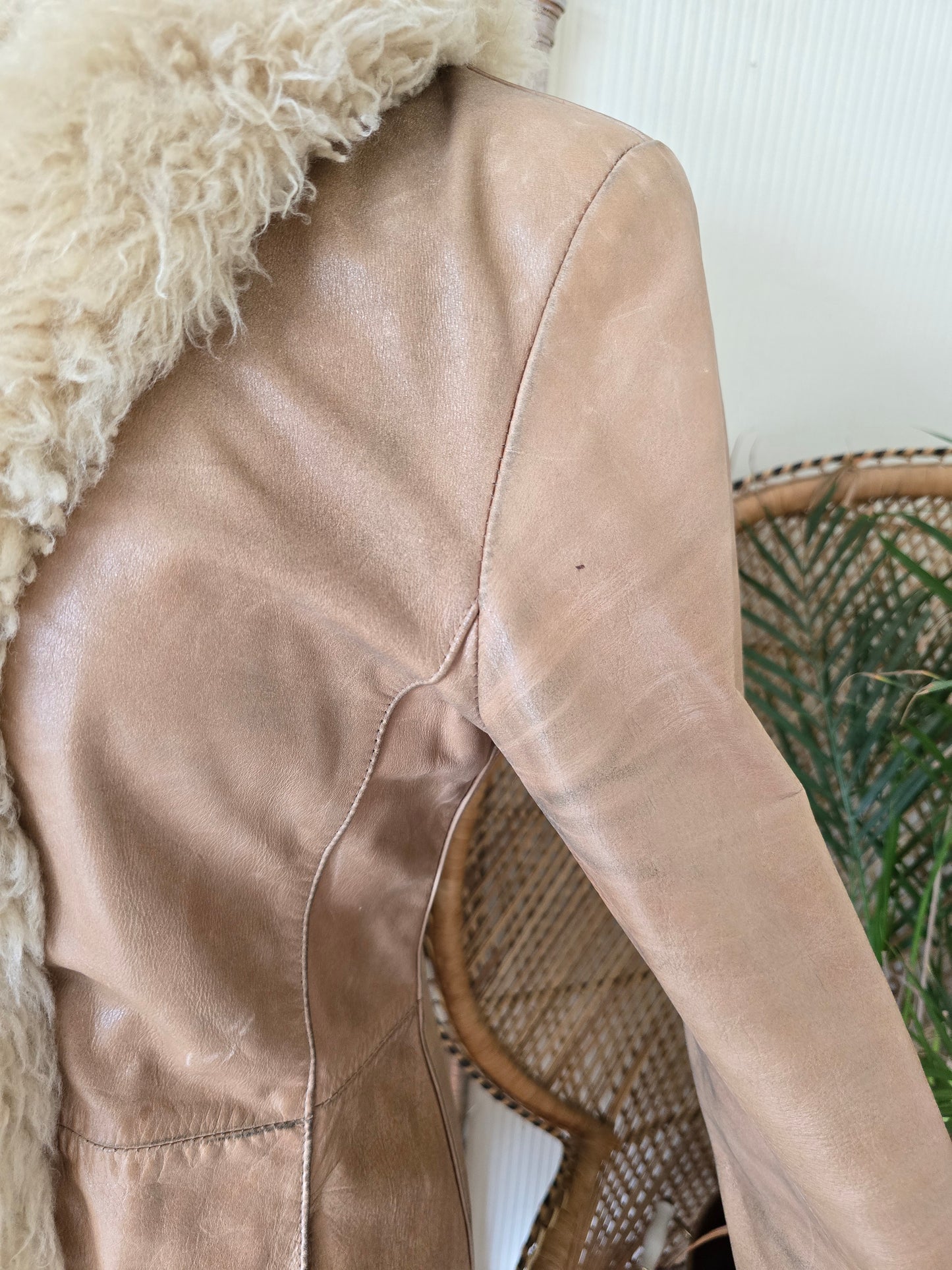 Vintage sheepskin trim leather coat
