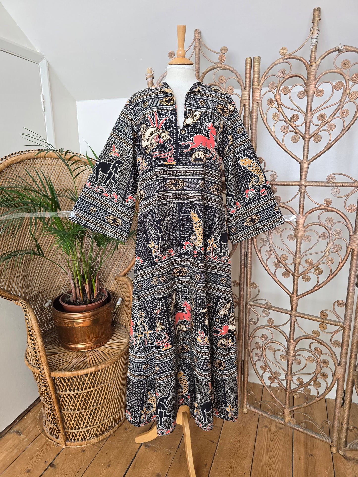 Vintage animal print 70s kaftan dress