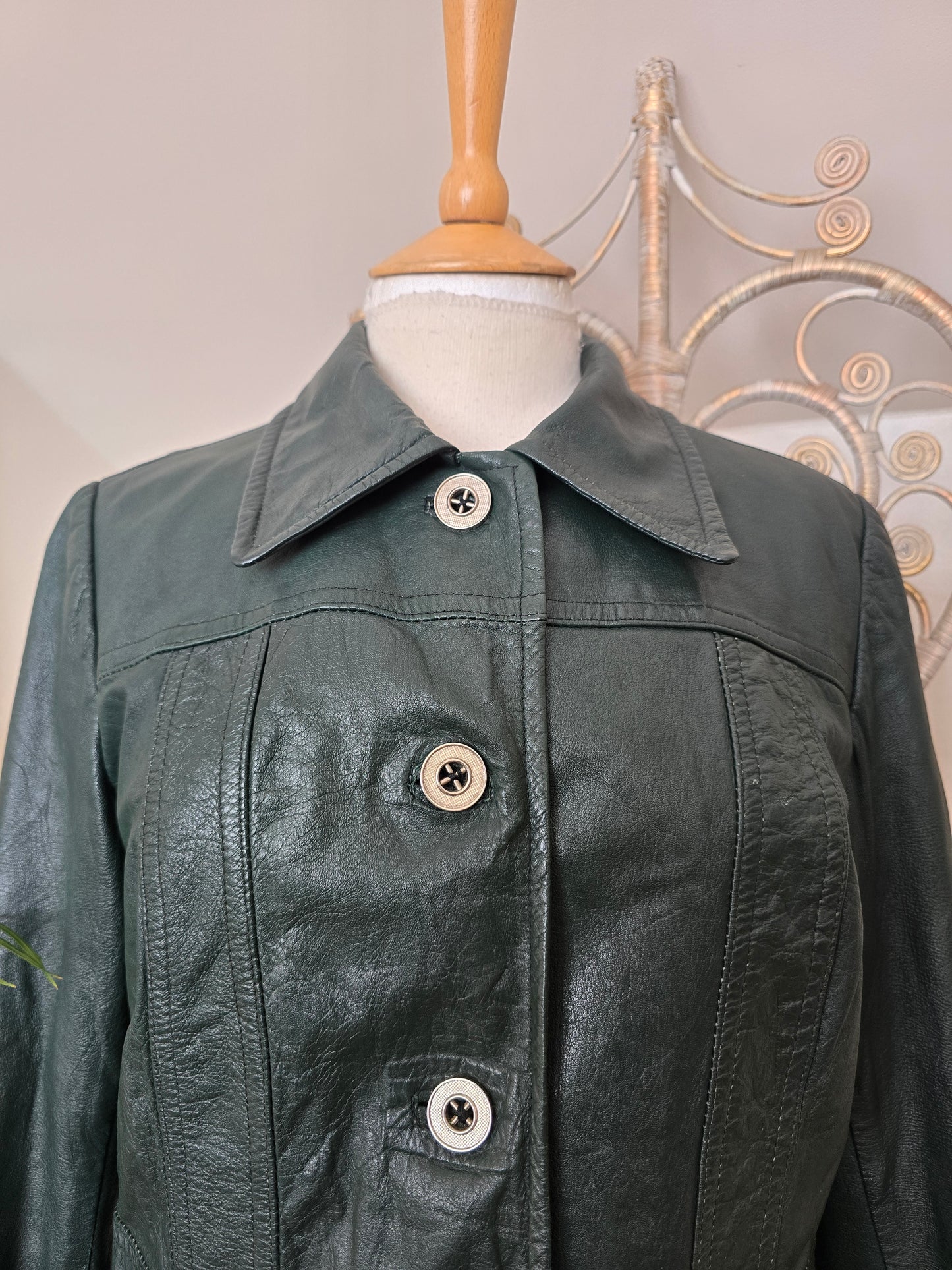 Vintage leather peak collar jacket