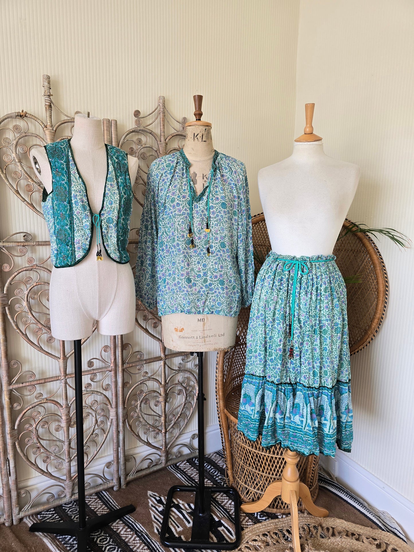 Vintage Indian cotton skirt blouse waistcoat