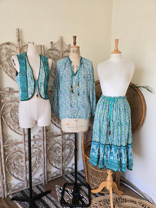 Vintage Indian cotton skirt blouse waistcoat