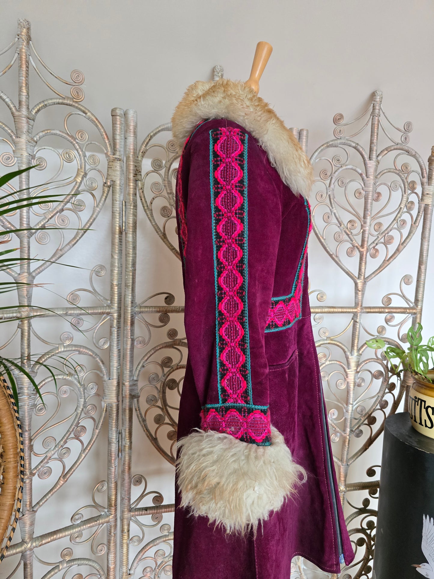 Vintage suede Sheepskin collar cuff coat