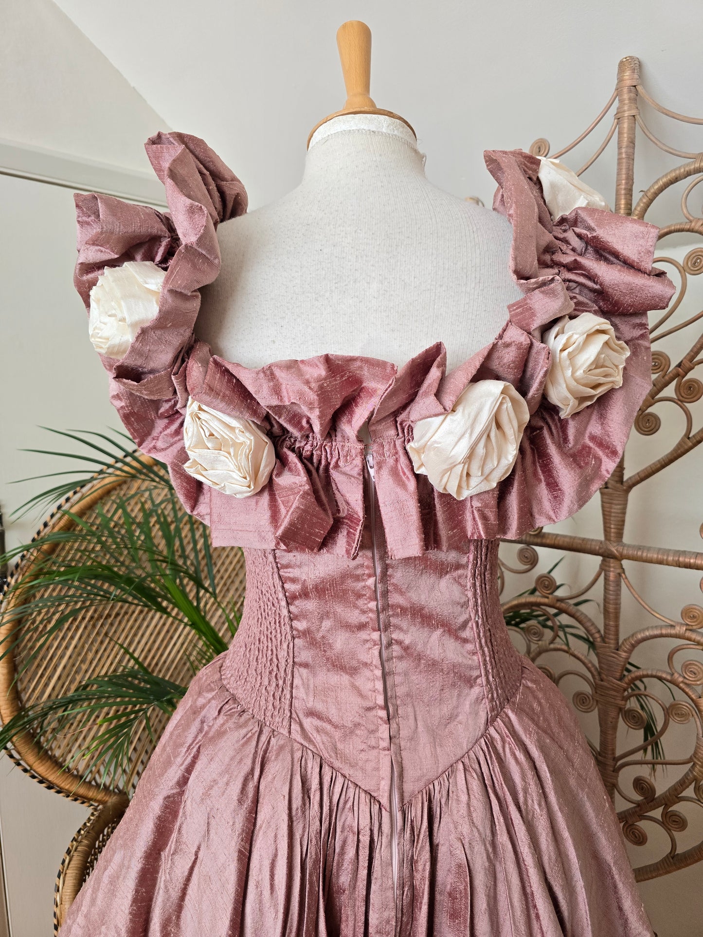 Vintage style Elizabeth Todd rose raw silk dress