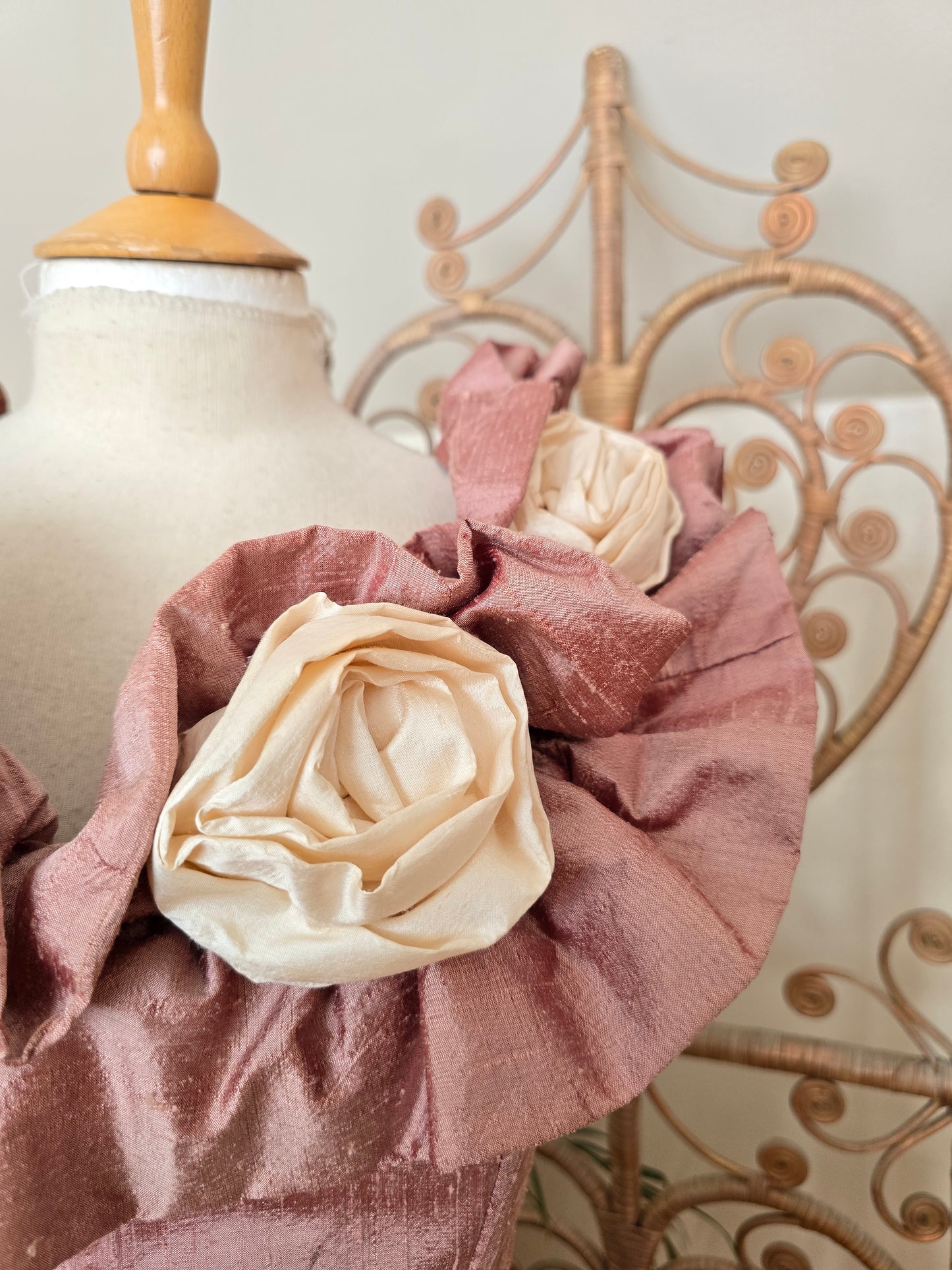Vintage style Elizabeth Todd rose raw silk dress