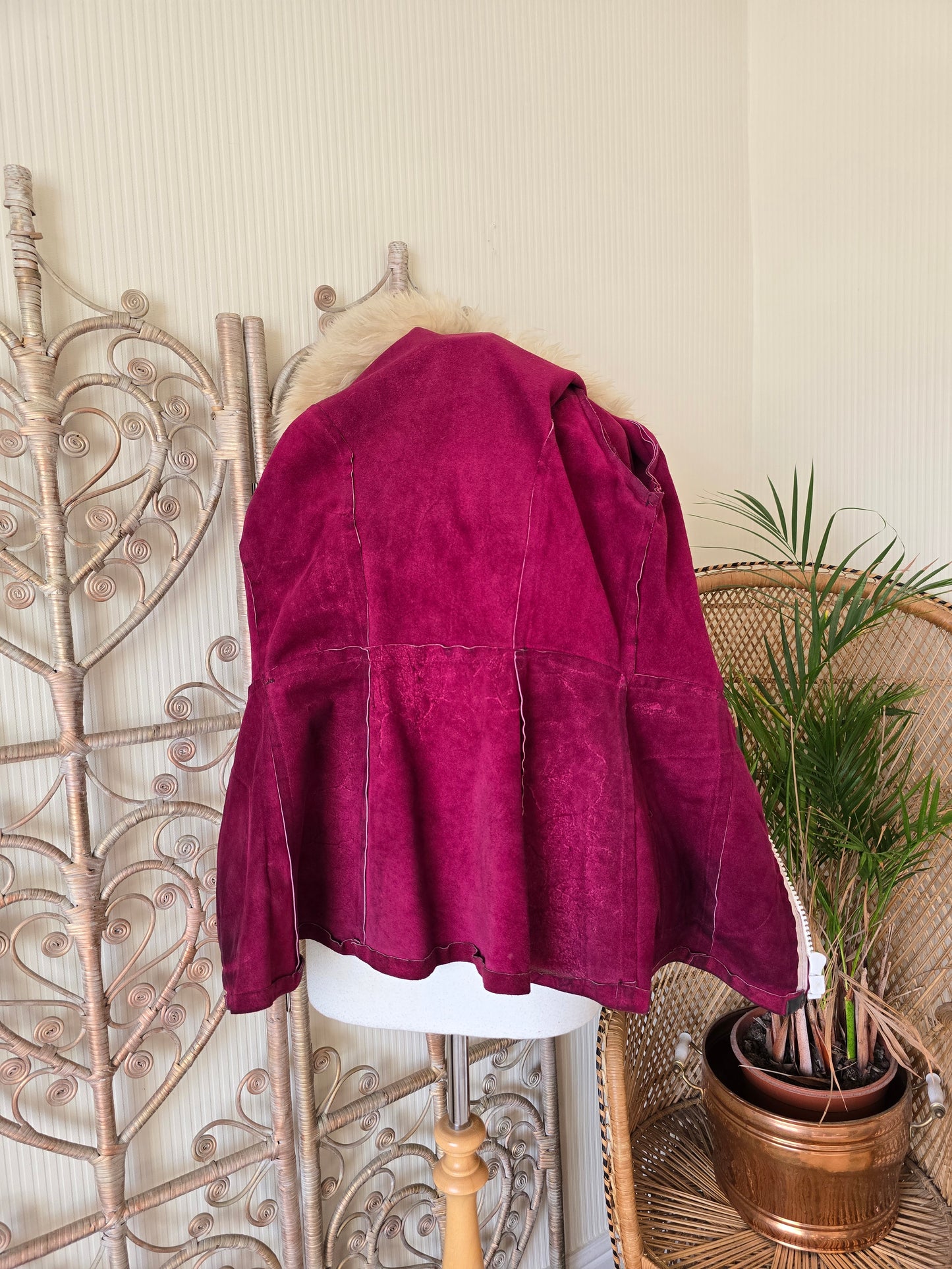 Vintage suede Sheepskin collar cuffs coat