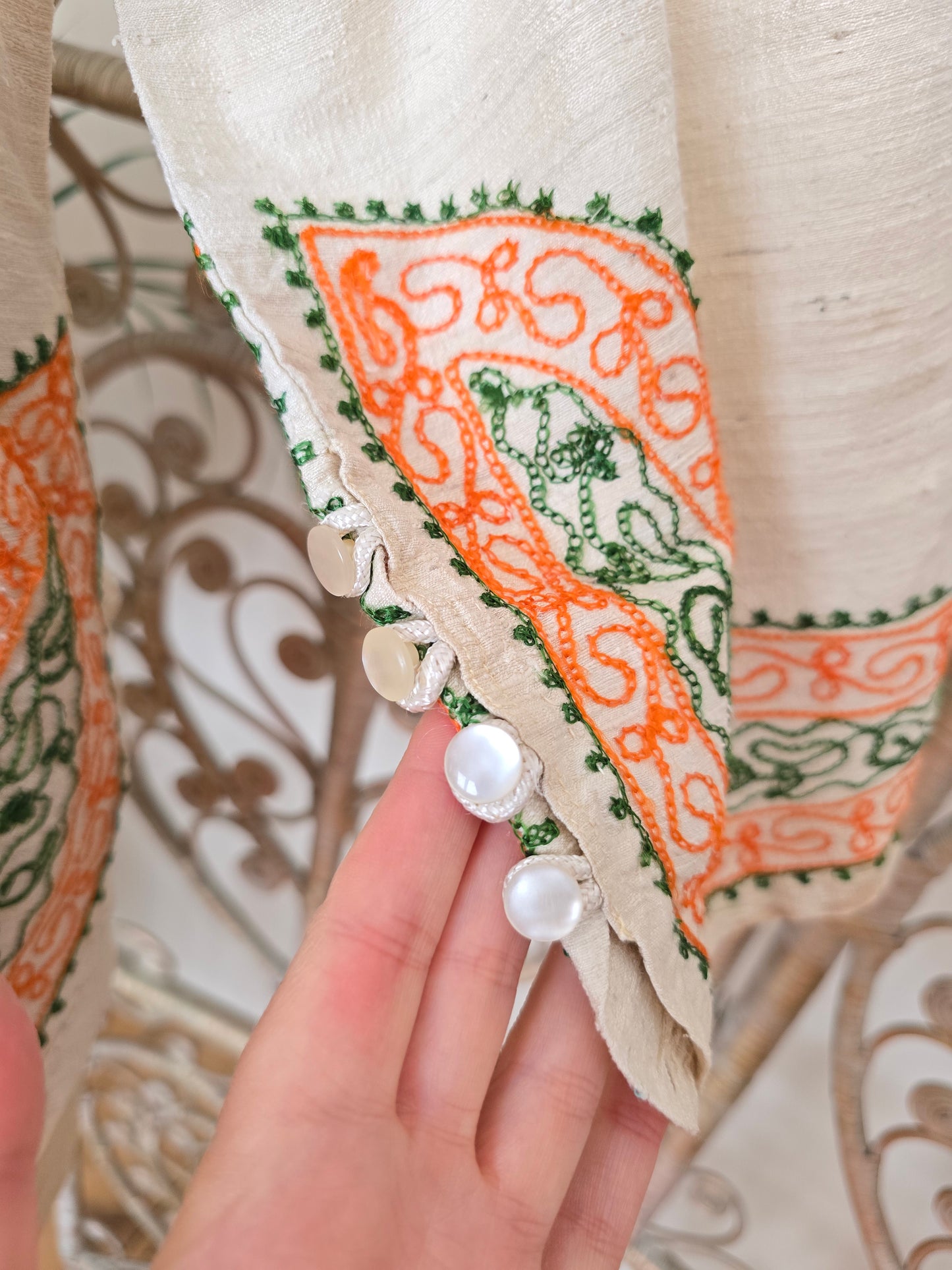 Vintage raw silk embroidered kaftan blouse
