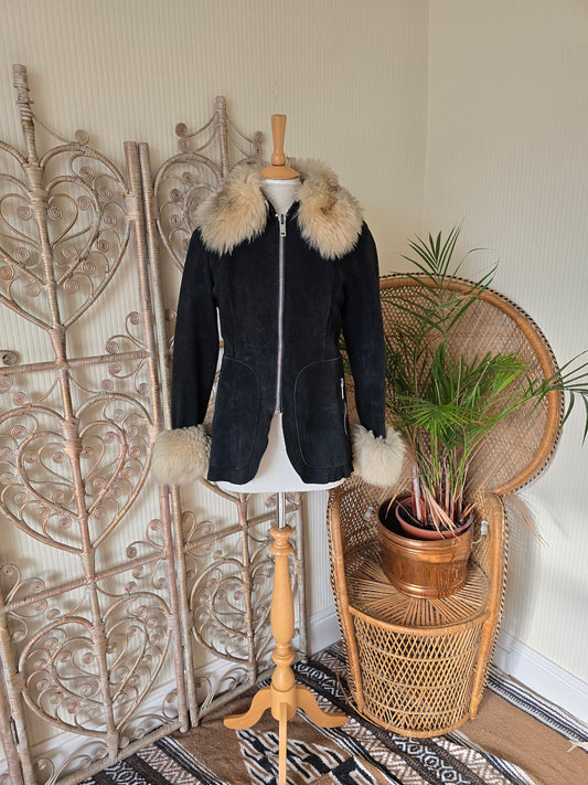 Vintage suede Sheepskin collar cuffs coat