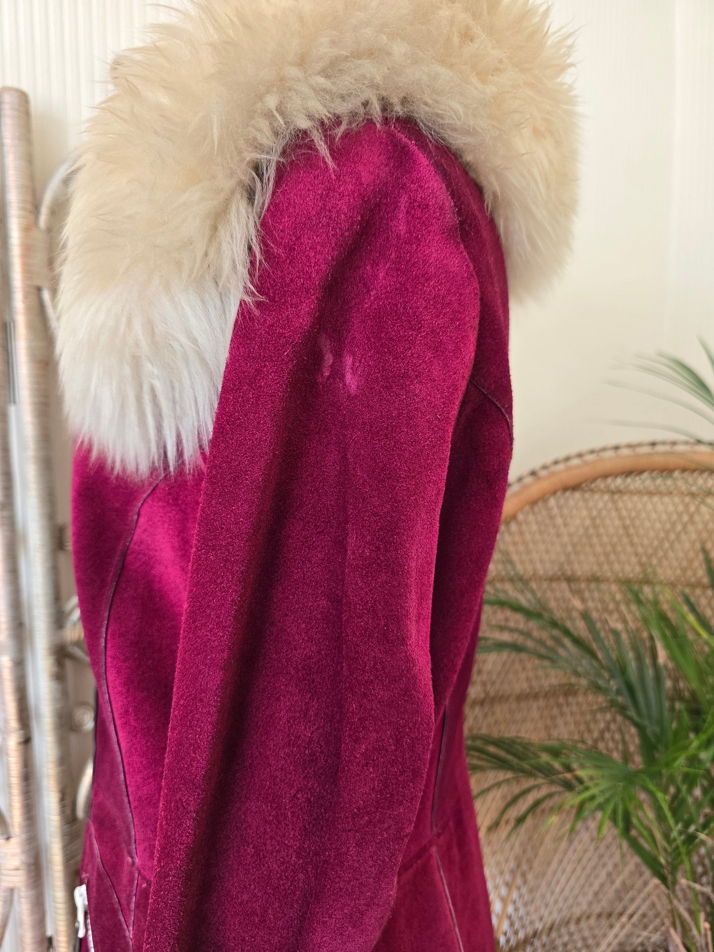 Vintage suede Sheepskin collar cuffs coat