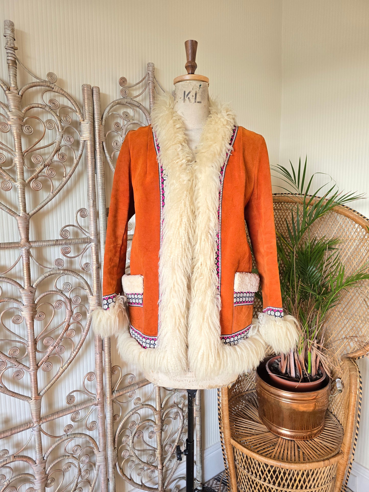 Vintage embroidered suede coat