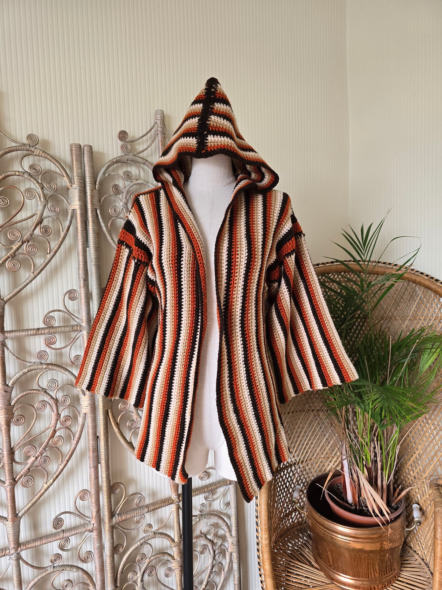 Vintage hooded crochet cardigan