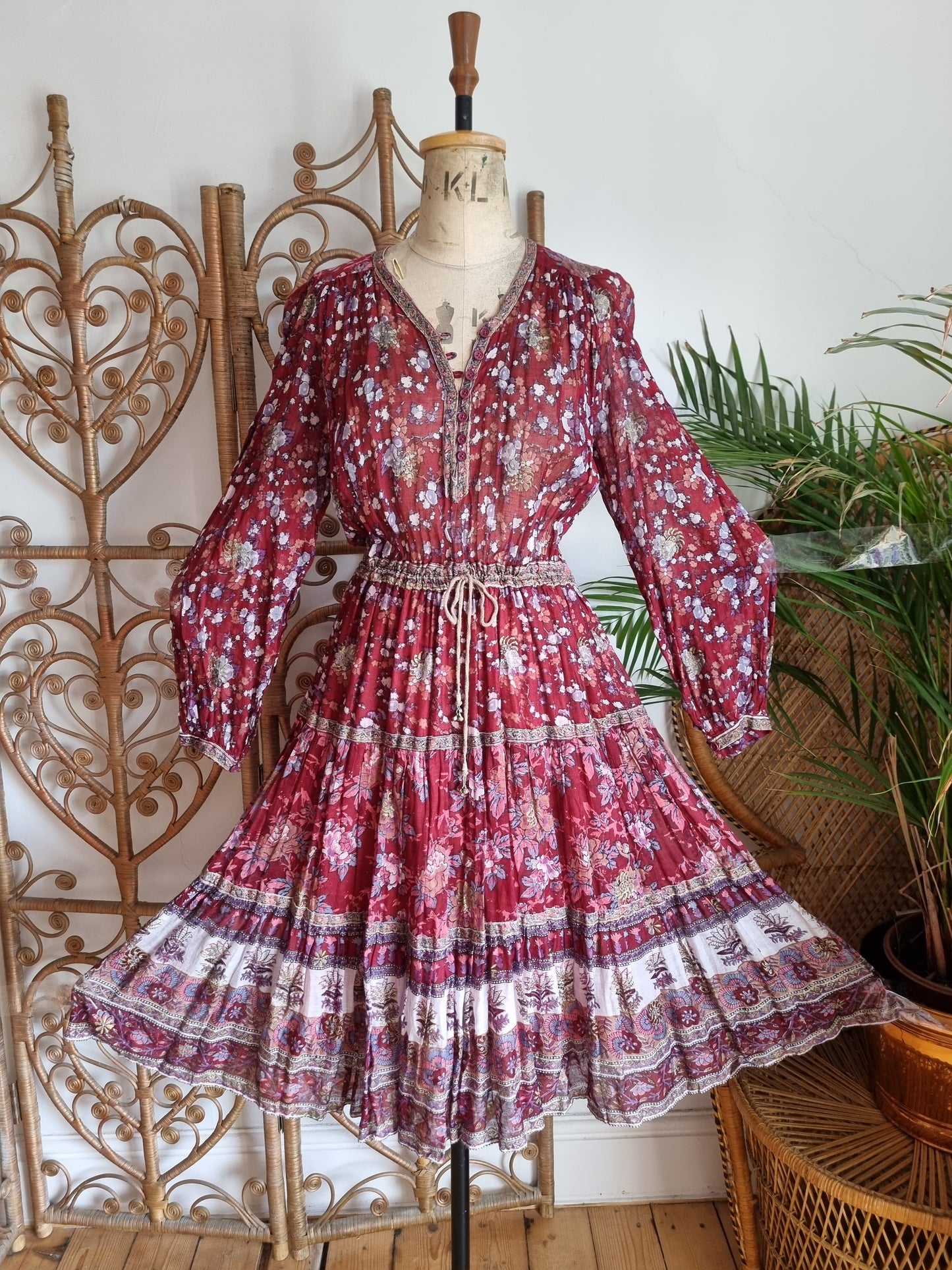 Vintage peacock Indian cotton dress