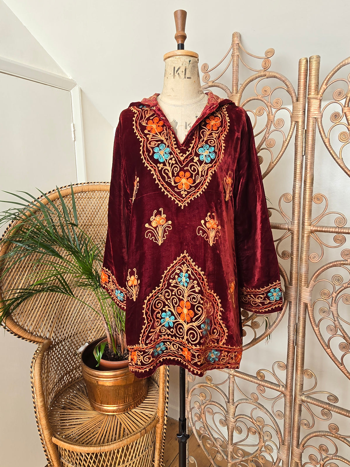 Vintage velvet hooded dress