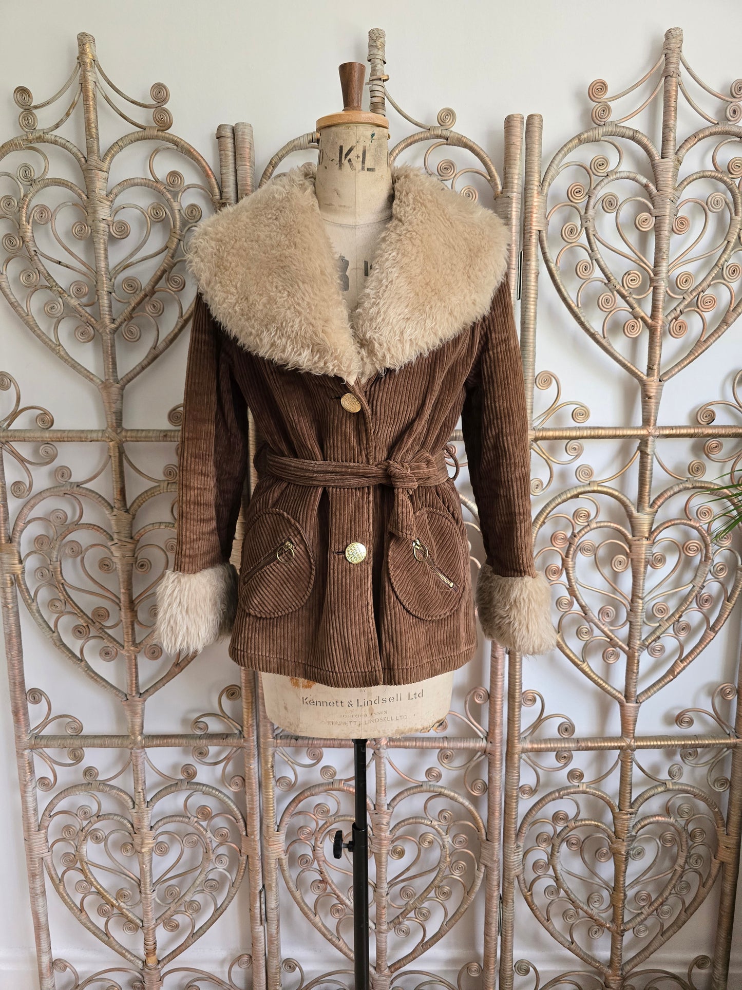 Vintage corduroy faux fur coat