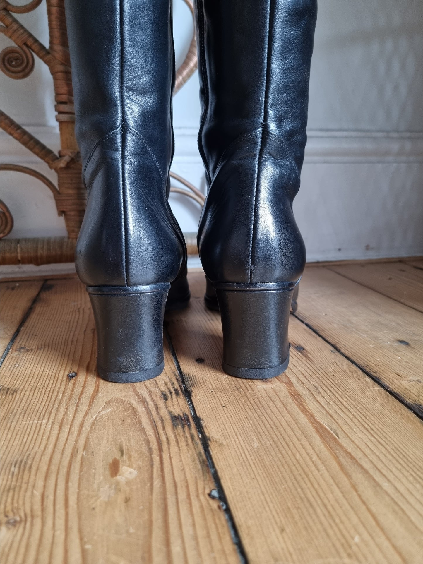 Vintage black Bally over the knee leather boots uk size 4 4.5 Eur 37 37.5 us 6 6.5