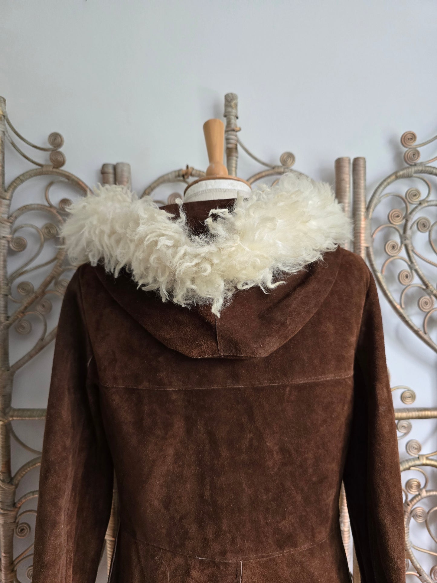 Vintage suede hooded coat S