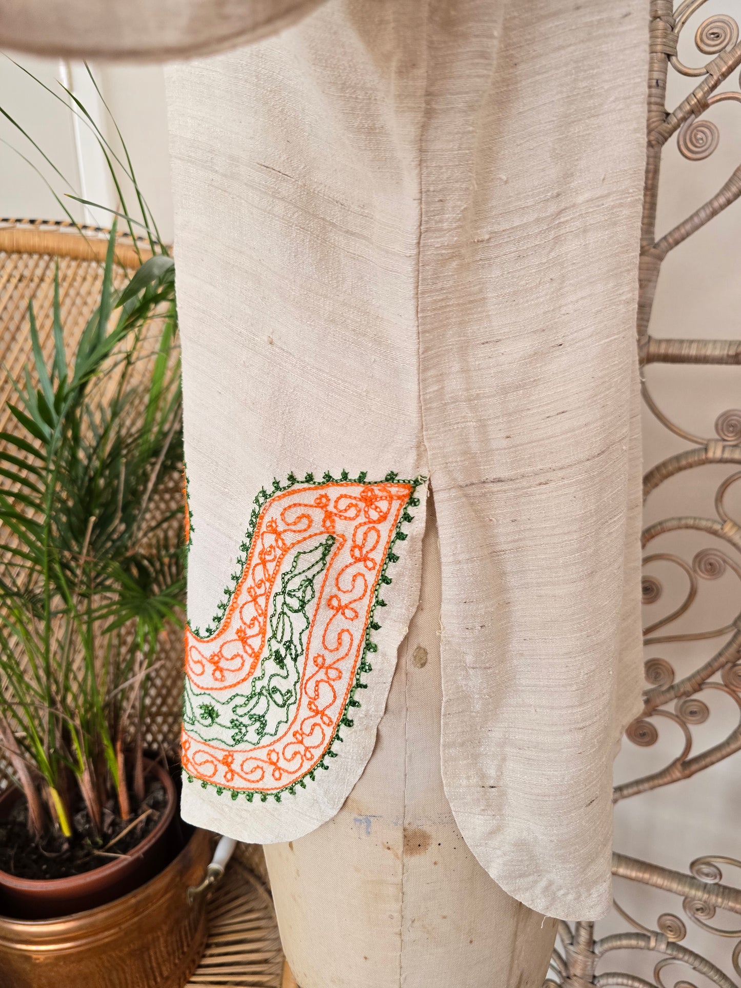 Vintage raw silk embroidered kaftan blouse