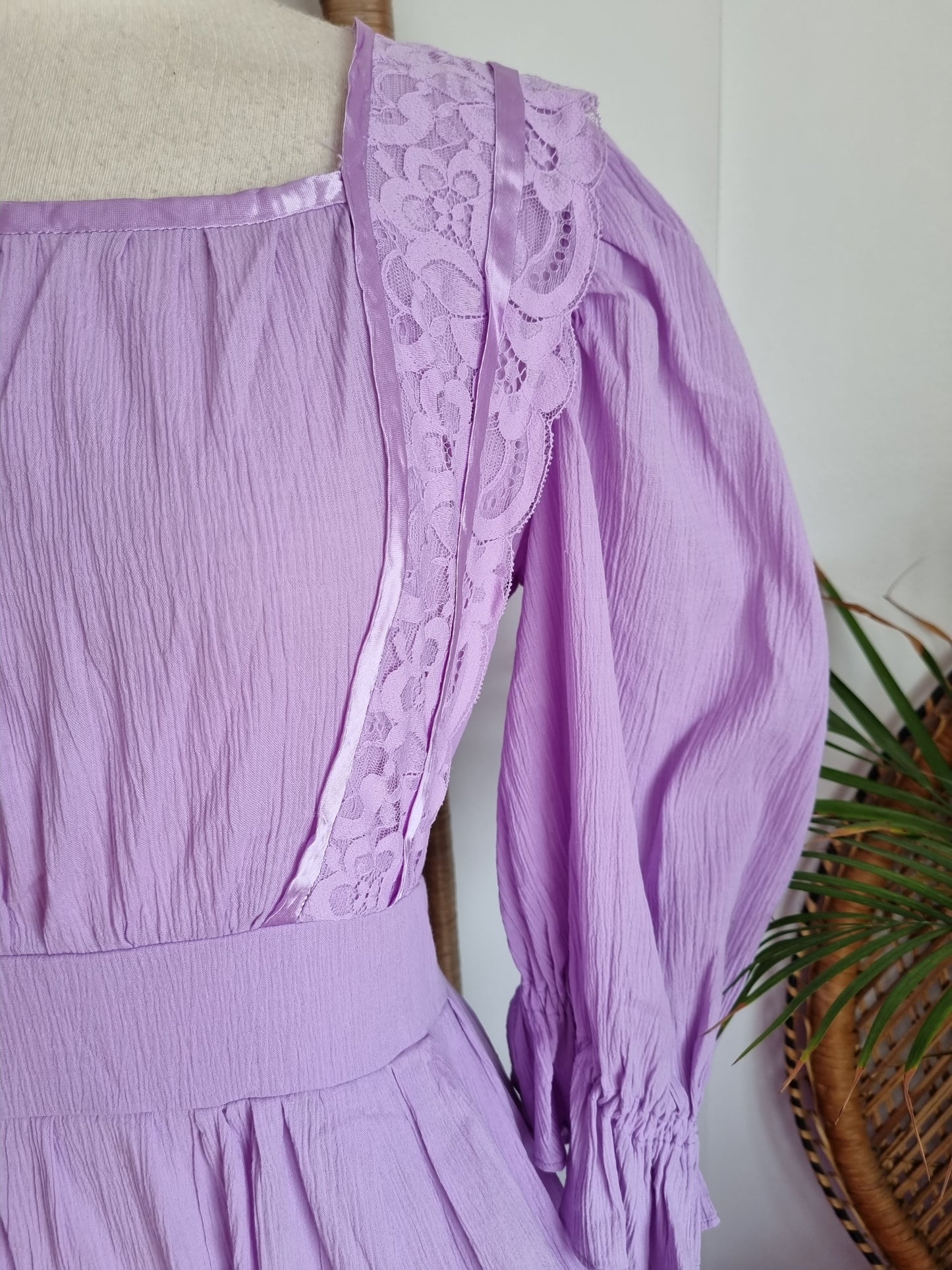 Vintage lilac cheesecloth maxi dress M/L