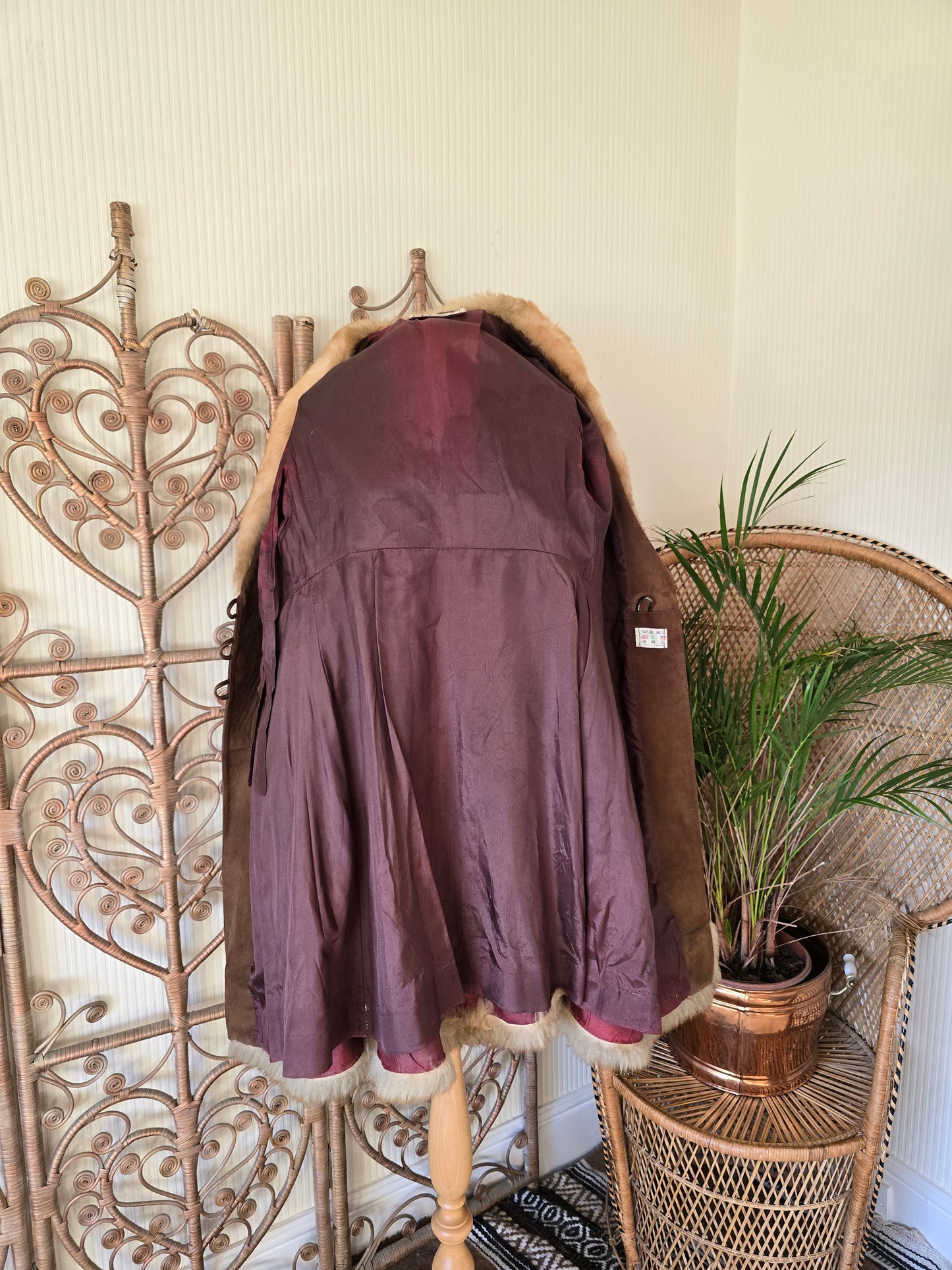 Vintage suede Sheepskin trim coat