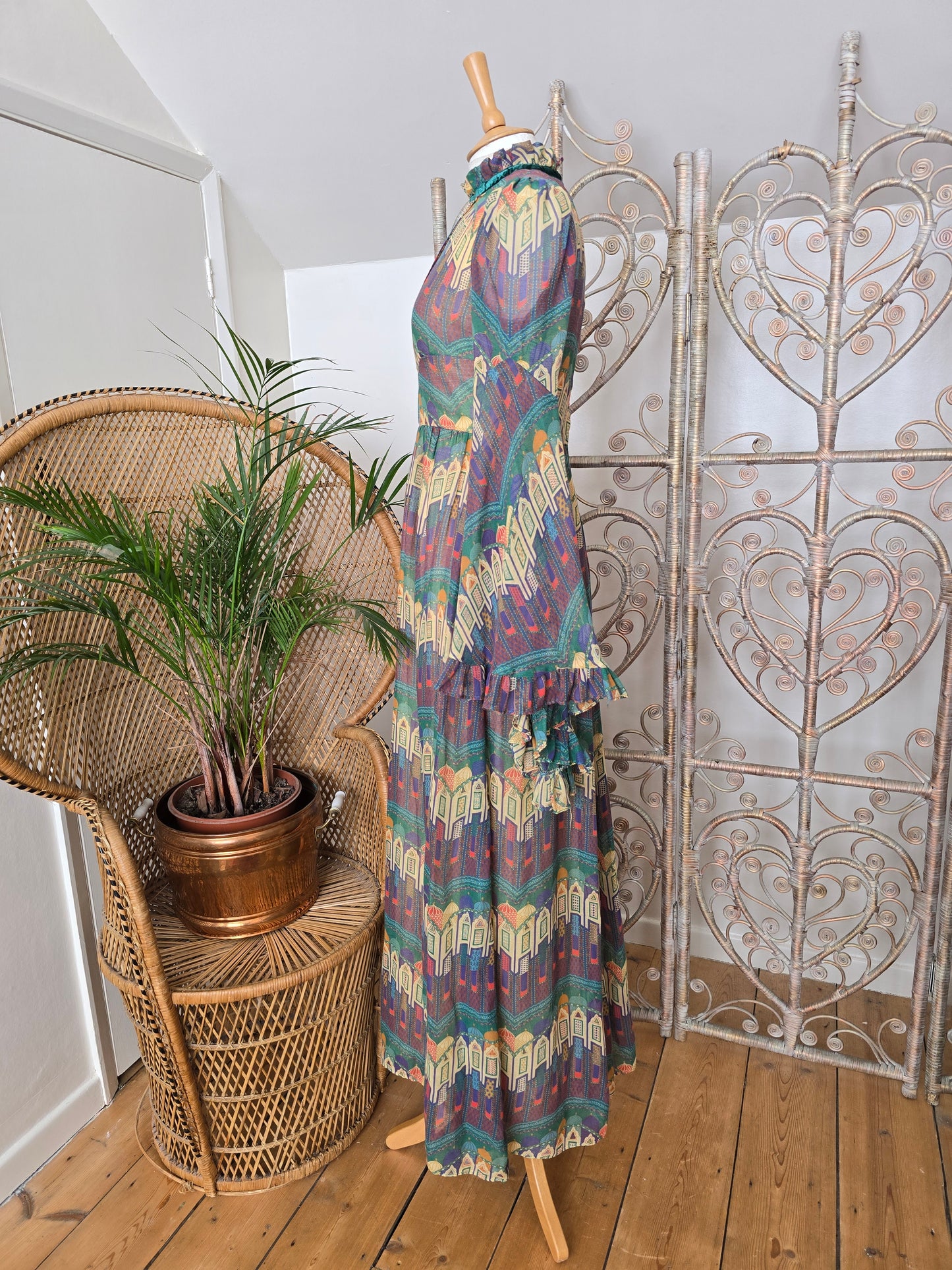 Vintage angel sleeves 70s Samuel Sherman maxi dress