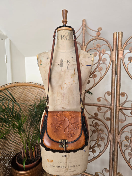 Vintage tooled flower leather bag