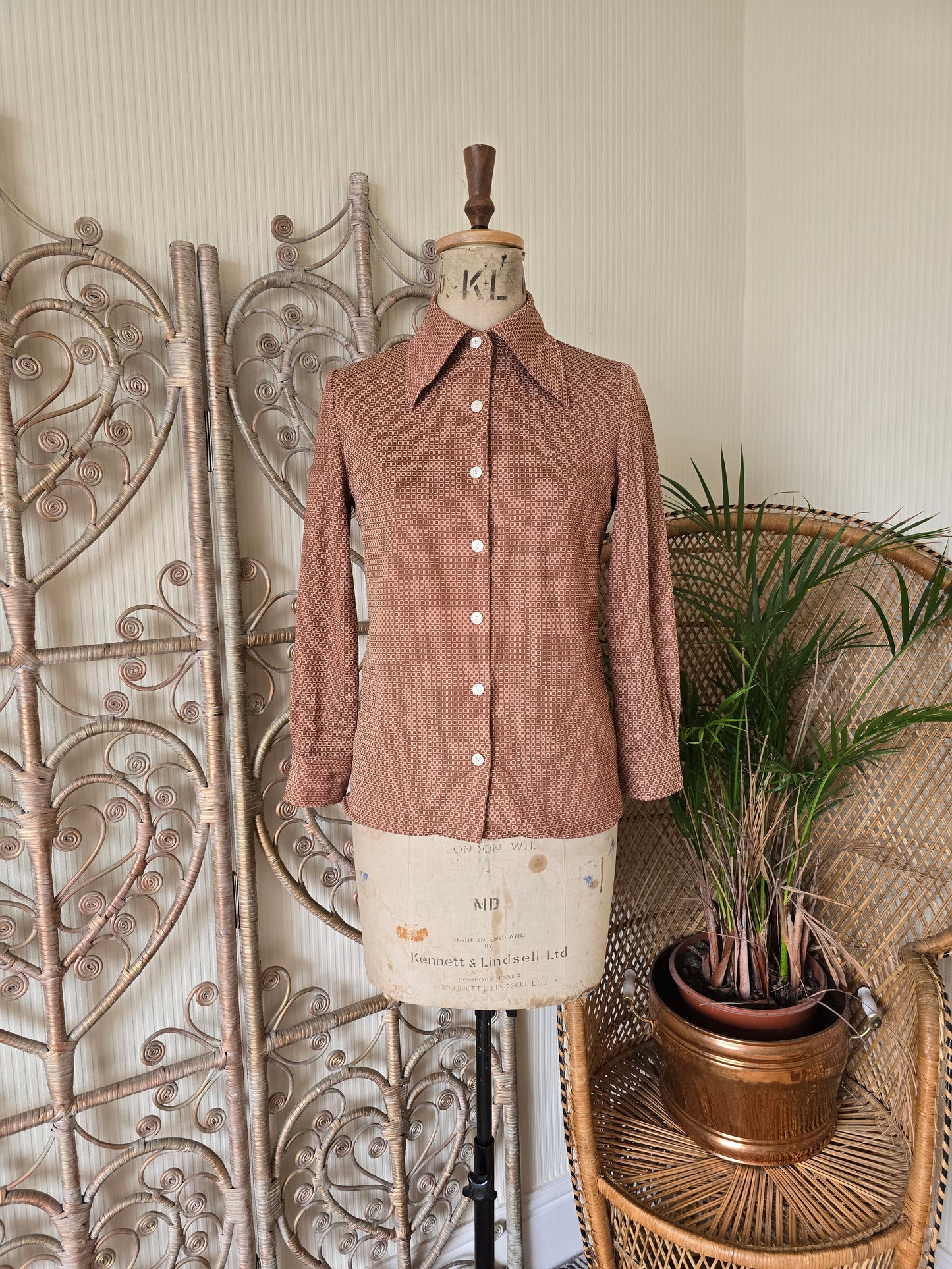 Vintage brown check blouse