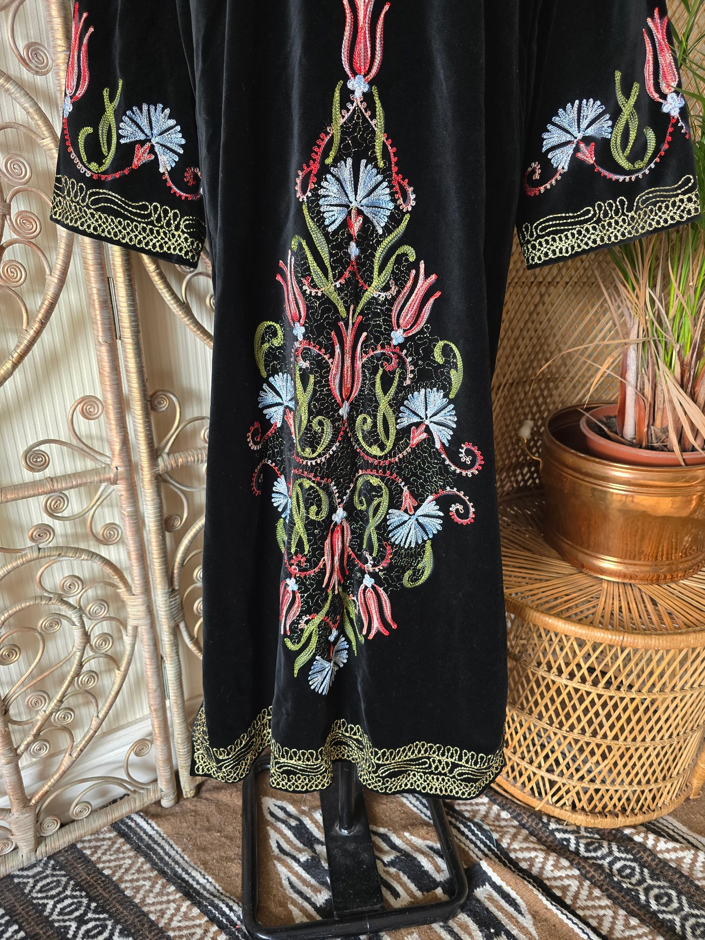 Vintage embroidered velvet kaftan maxi dress