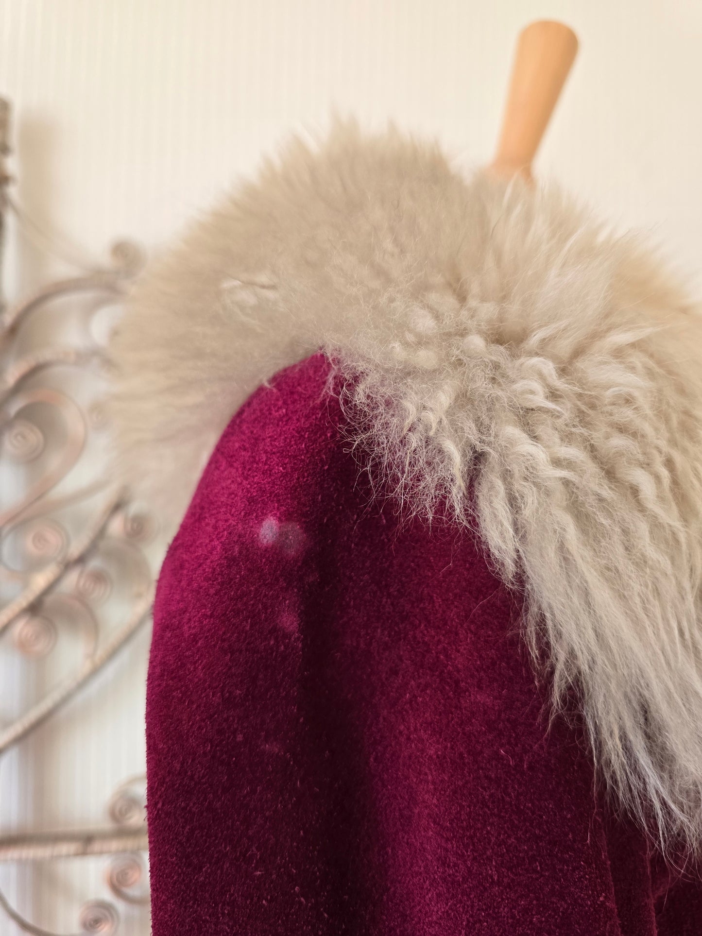 Vintage suede Sheepskin collar cuffs coat