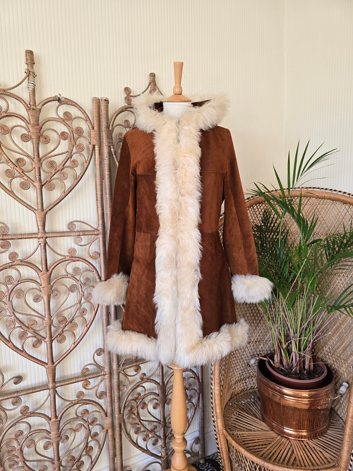 Vintage suede hooded coat S