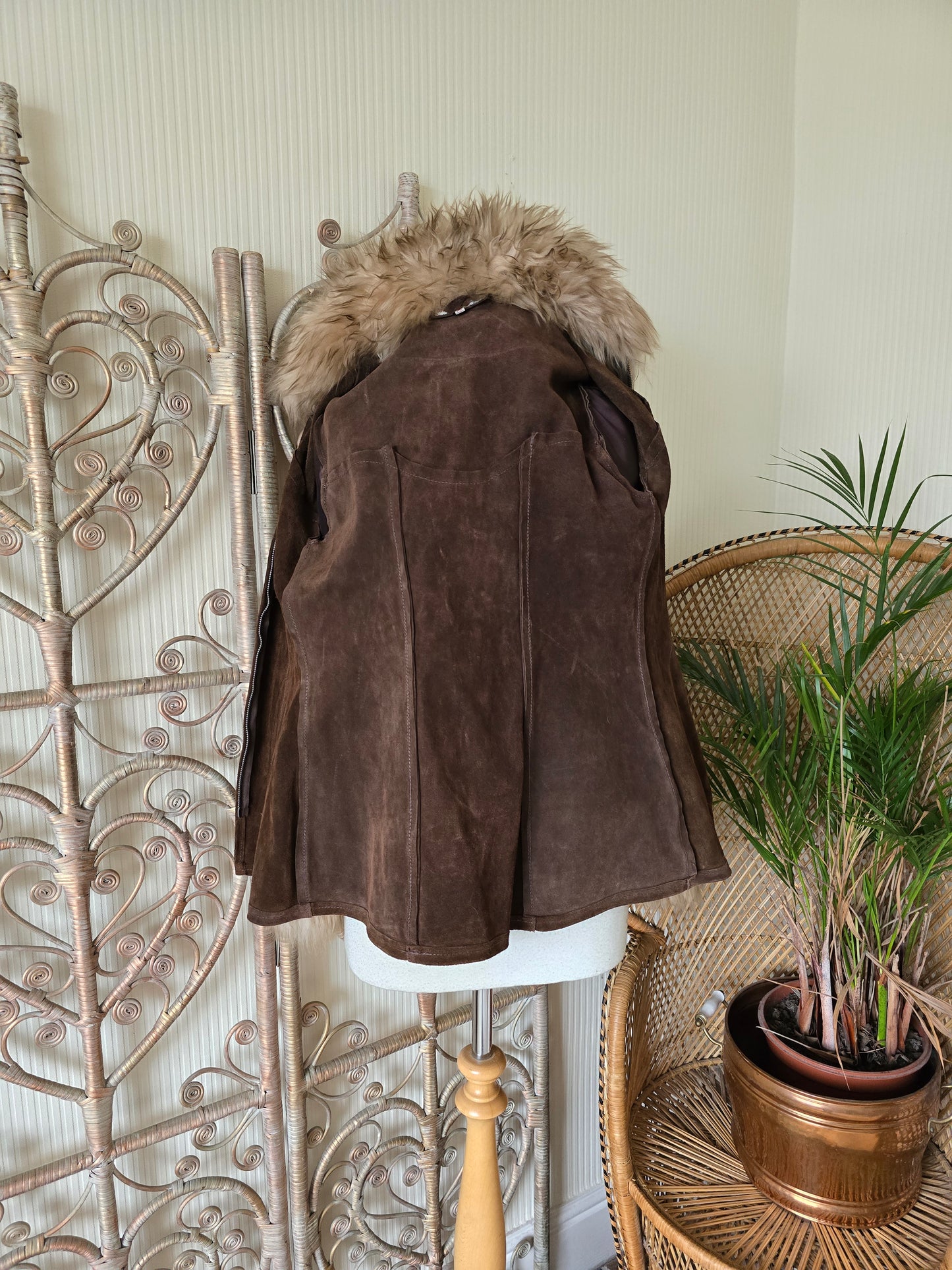 Vintage suede Sheepskin collar cuffs coat