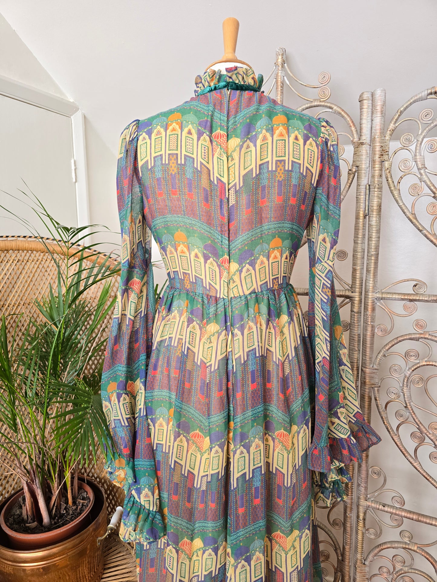 Vintage angel sleeves 70s Samuel Sherman maxi dress