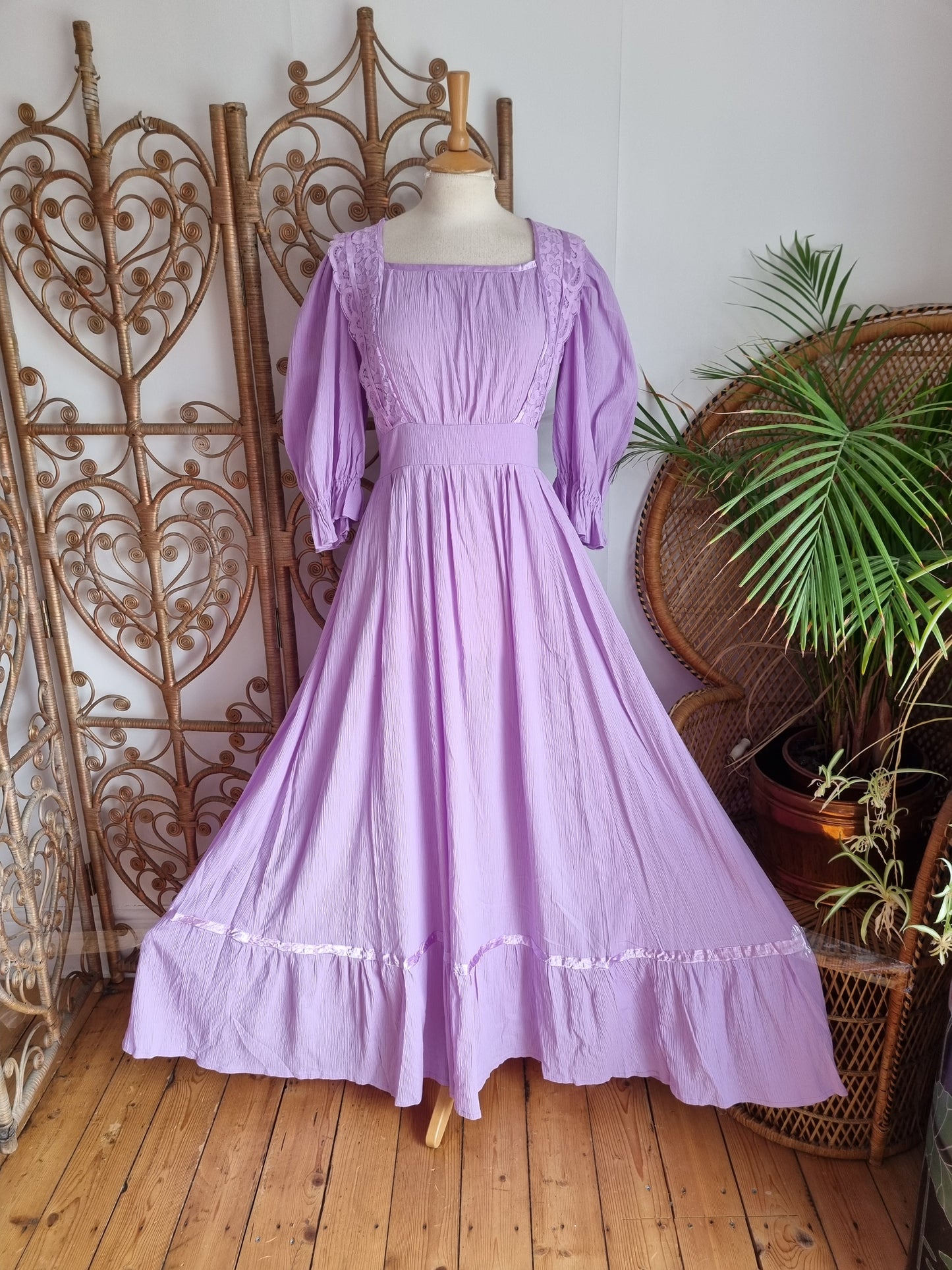 Vintage lilac cheesecloth maxi dress M/L