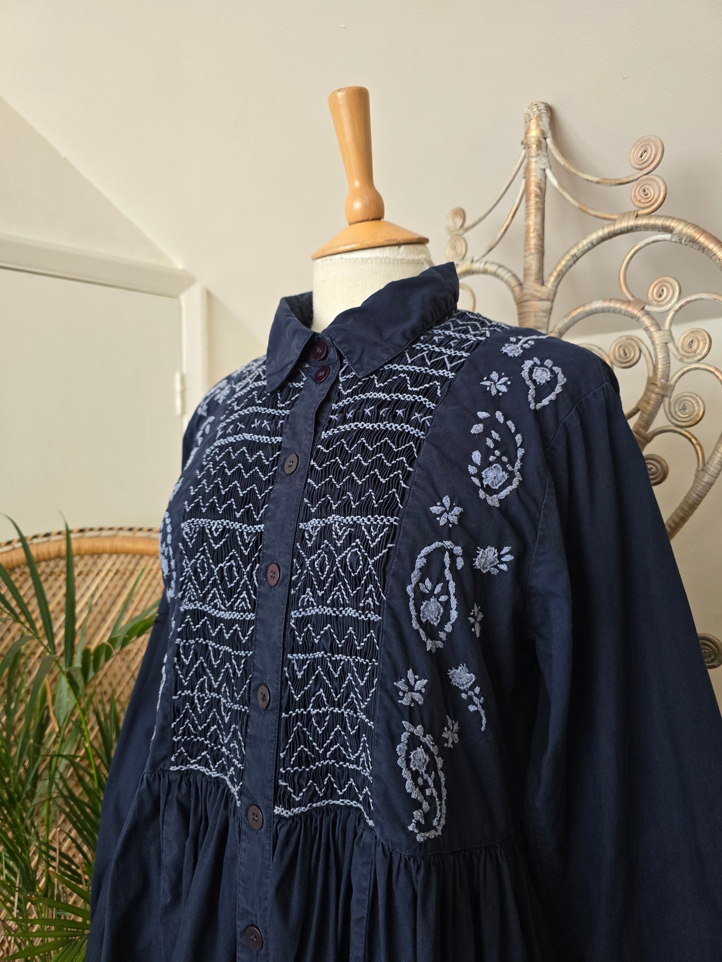 Vintage Monsoon shirring smock dress