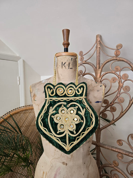 Vintage green velvet gold bag