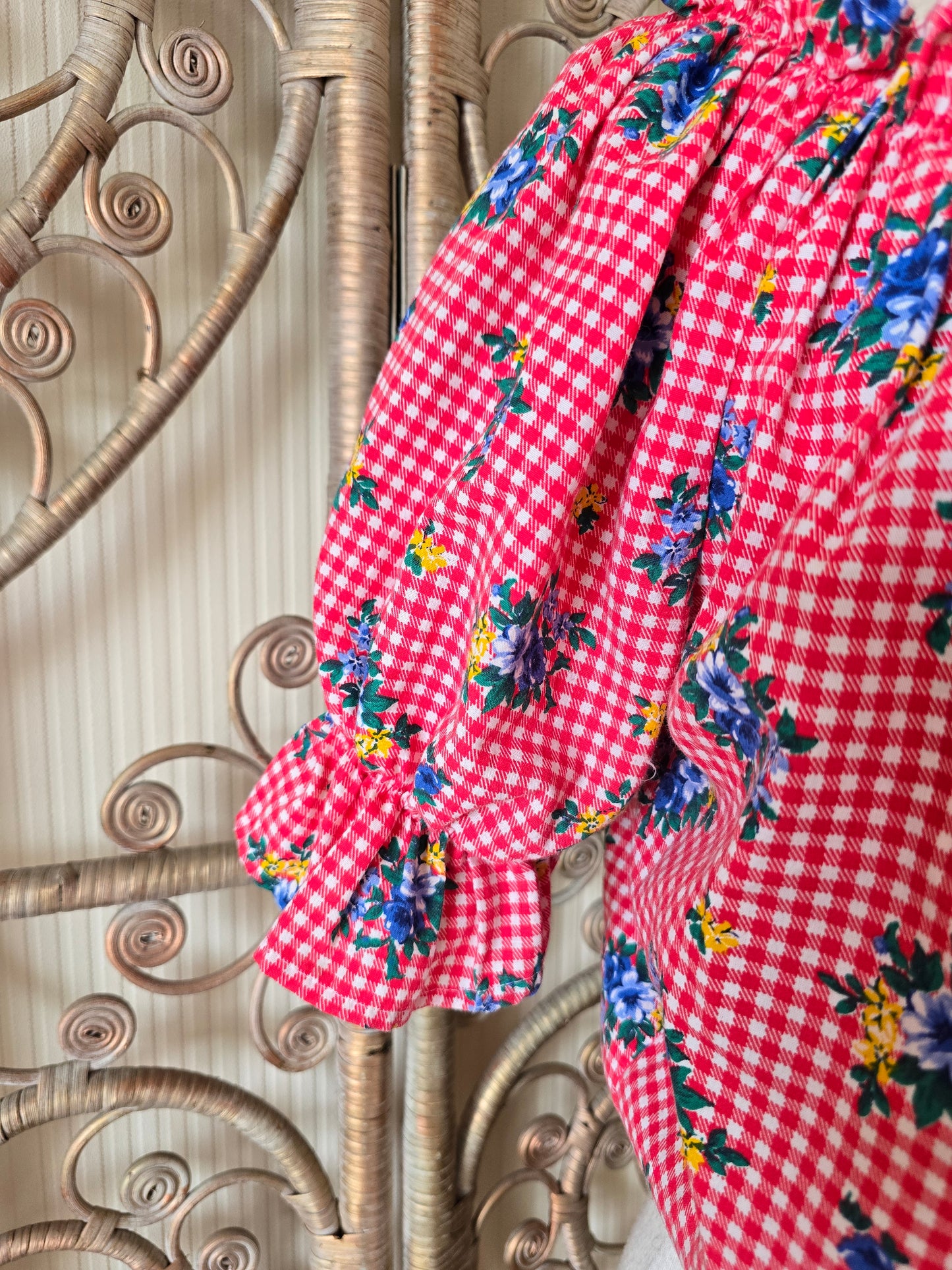 Vintage check tie off shoulders blouse L XL