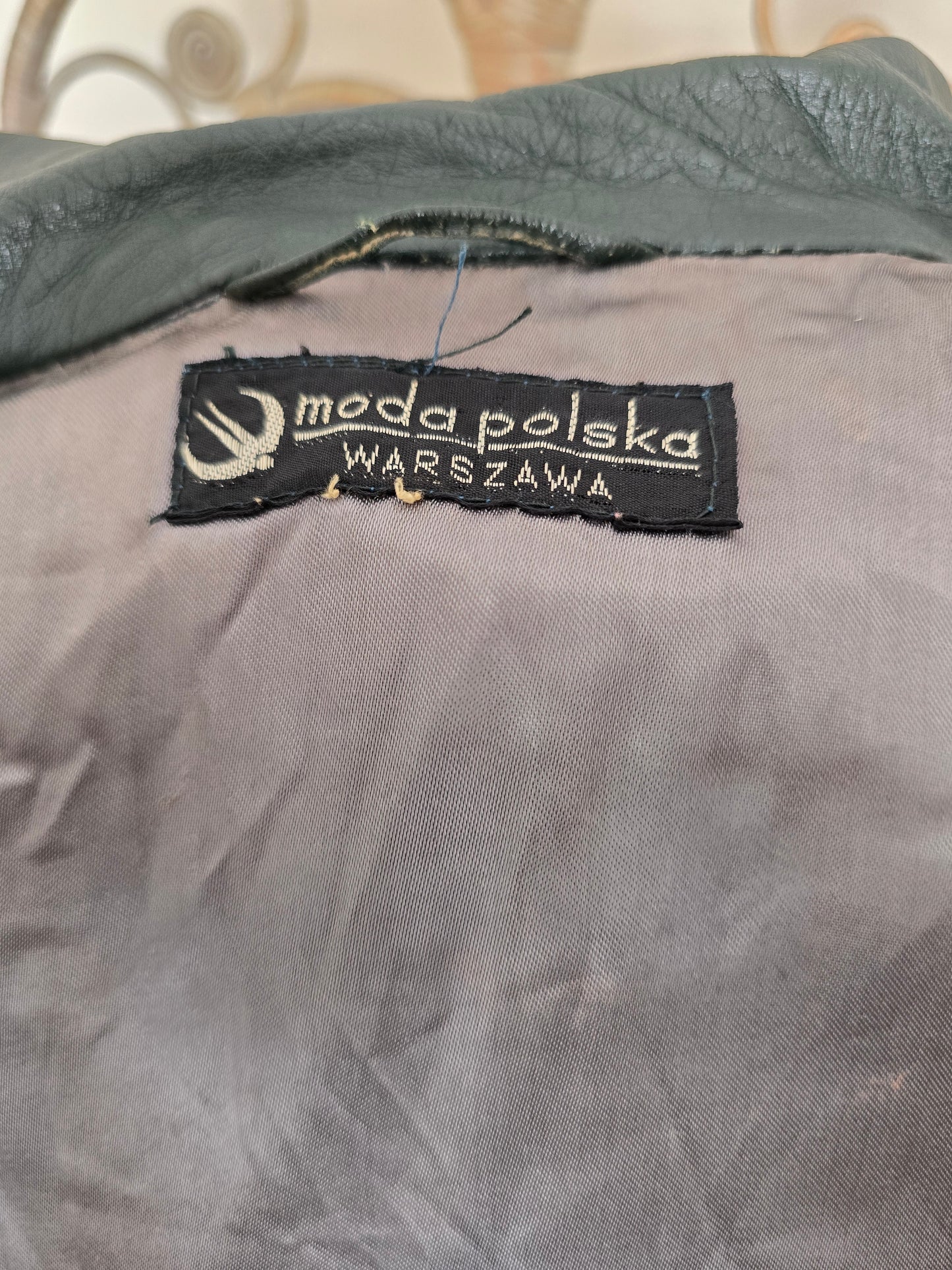 Vintage leather peak collar jacket