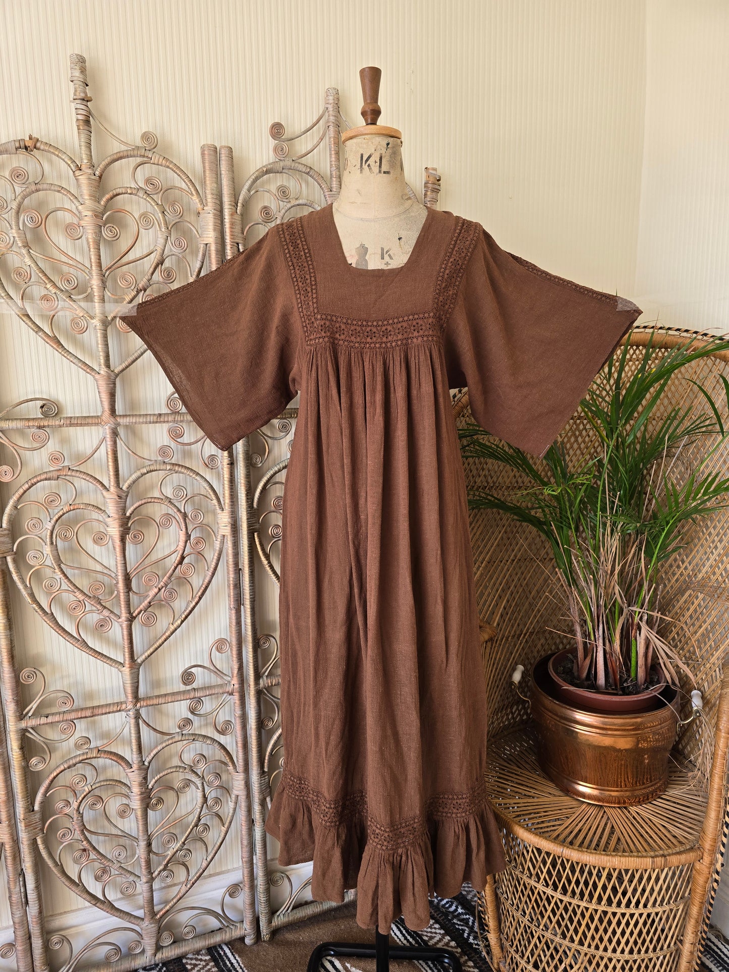 Vintage angel sleeves cheesecloth dress